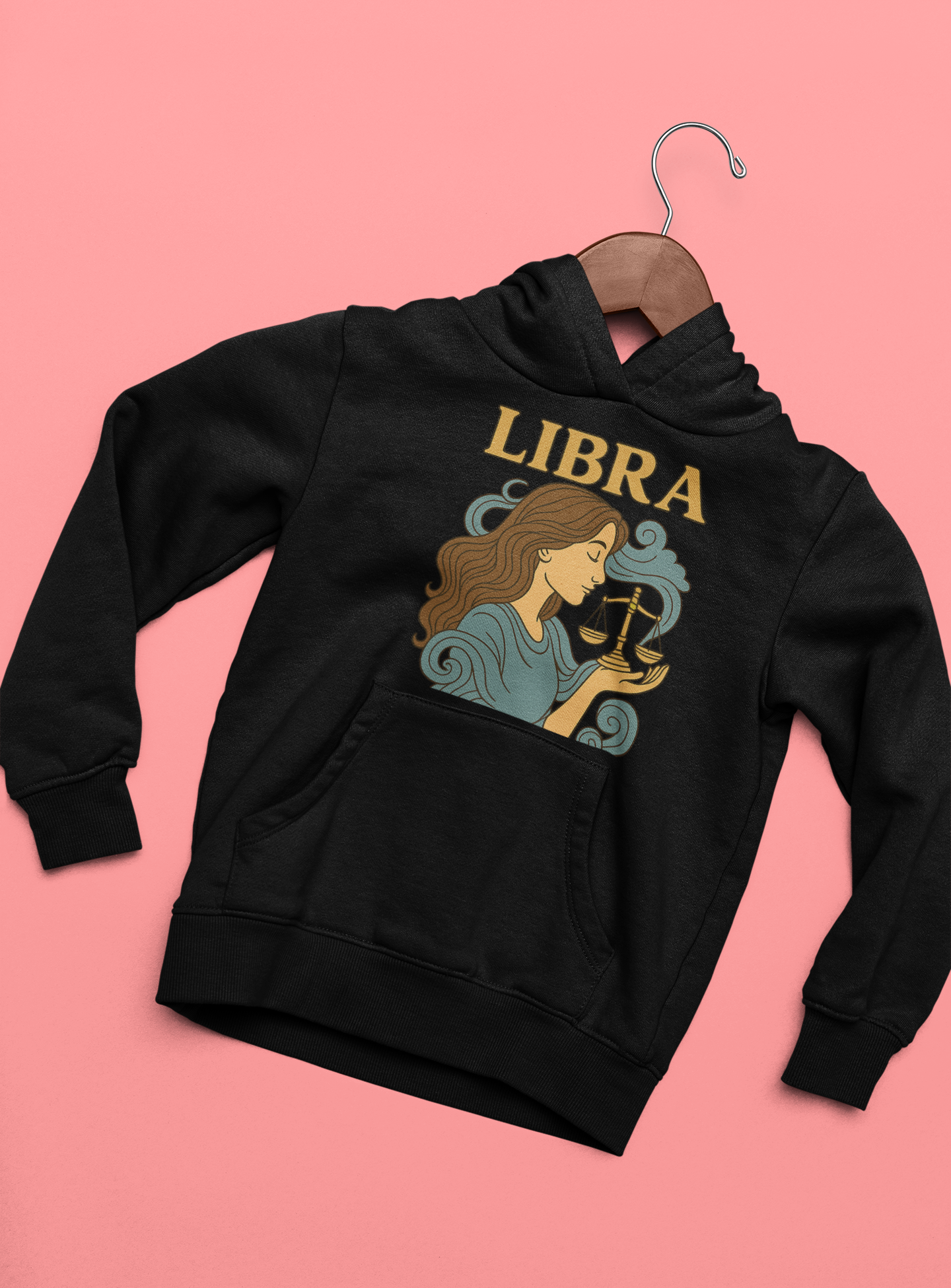 Libra Zodiac Hoodie  Retro Astrology Graphic Sweatshirt | Gildan 18500 Antique Sapphire | Cozy Libra Gift | Celestial Horoscope Hoodie