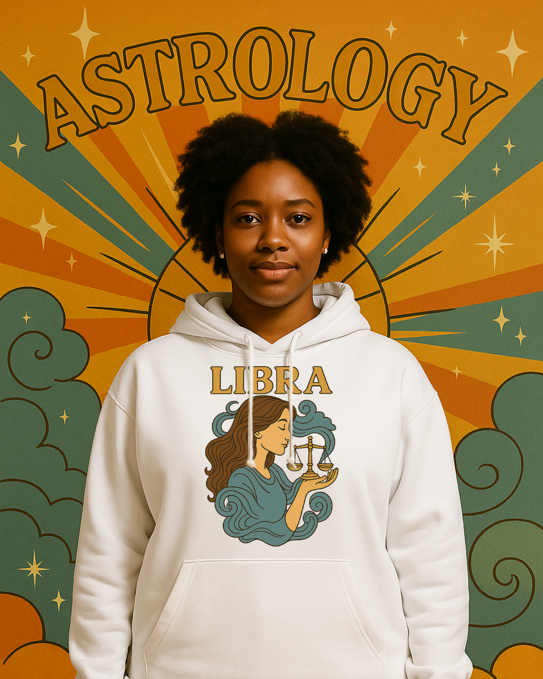 Libra Zodiac Hoodie  Retro Astrology Graphic Sweatshirt | Gildan 18500 Antique Sapphire | Cozy Libra Gift | Celestial Horoscope Hoodie