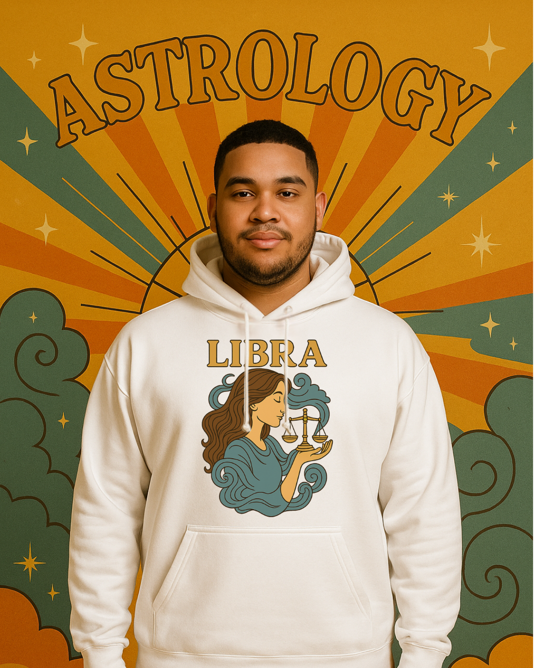Libra Zodiac Hoodie  Retro Astrology Graphic Sweatshirt | Gildan 18500 Antique Sapphire | Cozy Libra Gift | Celestial Horoscope Hoodie
