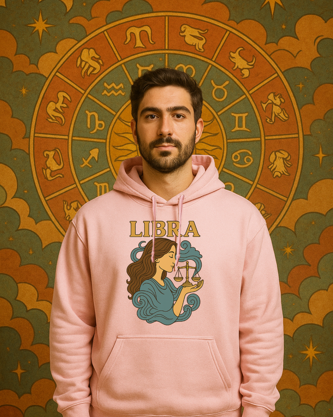 Libra Zodiac Hoodie  Retro Astrology Graphic Sweatshirt | Gildan 18500 Antique Sapphire | Cozy Libra Gift | Celestial Horoscope Hoodie