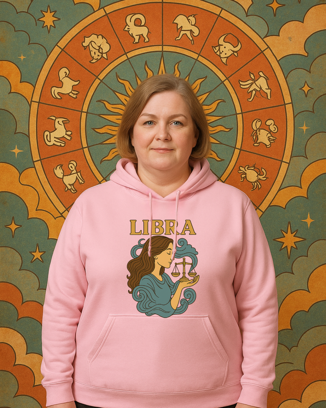 Libra Zodiac Hoodie  Retro Astrology Graphic Sweatshirt | Gildan 18500 Antique Sapphire | Cozy Libra Gift | Celestial Horoscope Hoodie