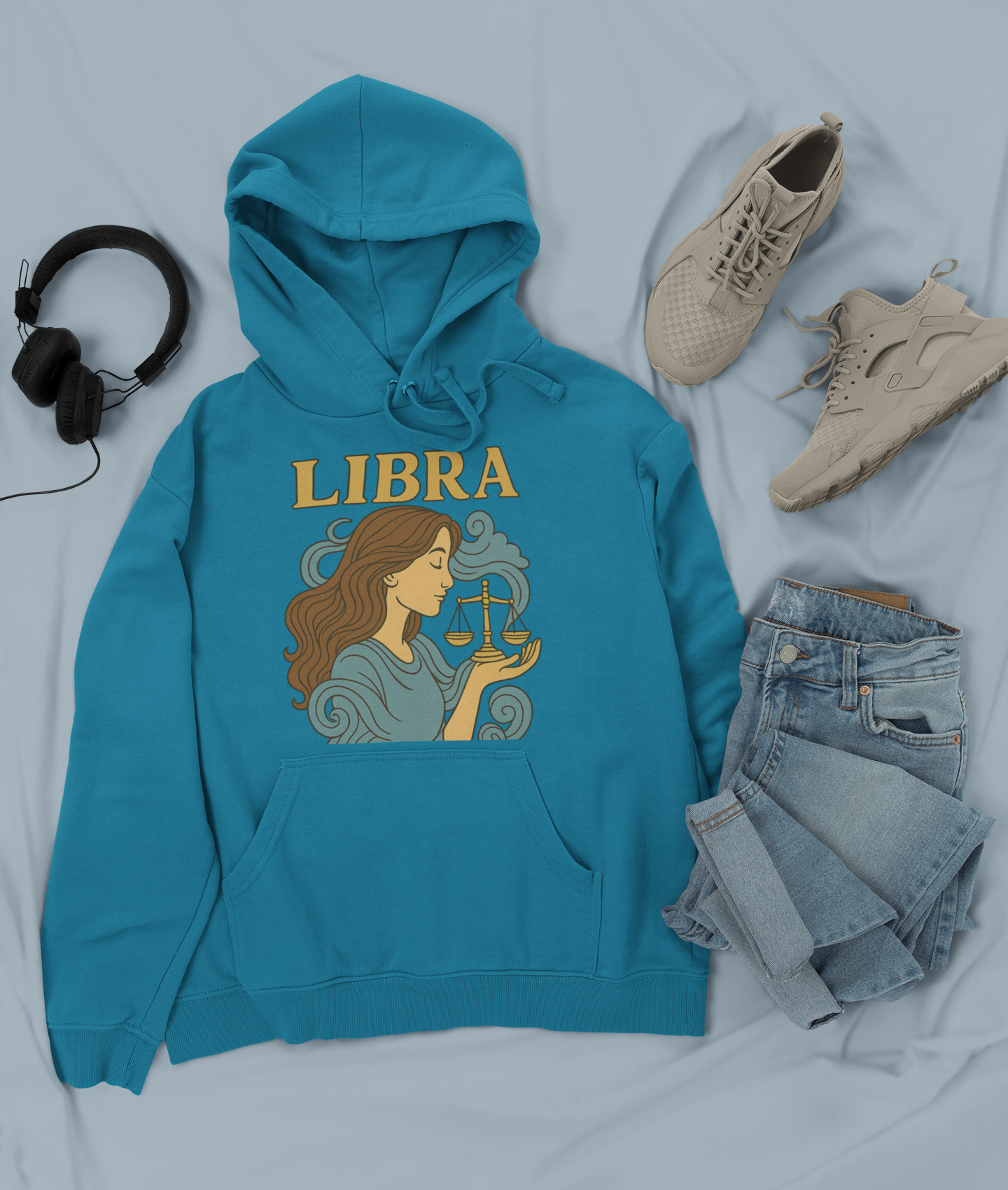 Libra Zodiac Hoodie  Retro Astrology Graphic Sweatshirt | Gildan 18500 Antique Sapphire | Cozy Libra Gift | Celestial Horoscope Hoodie