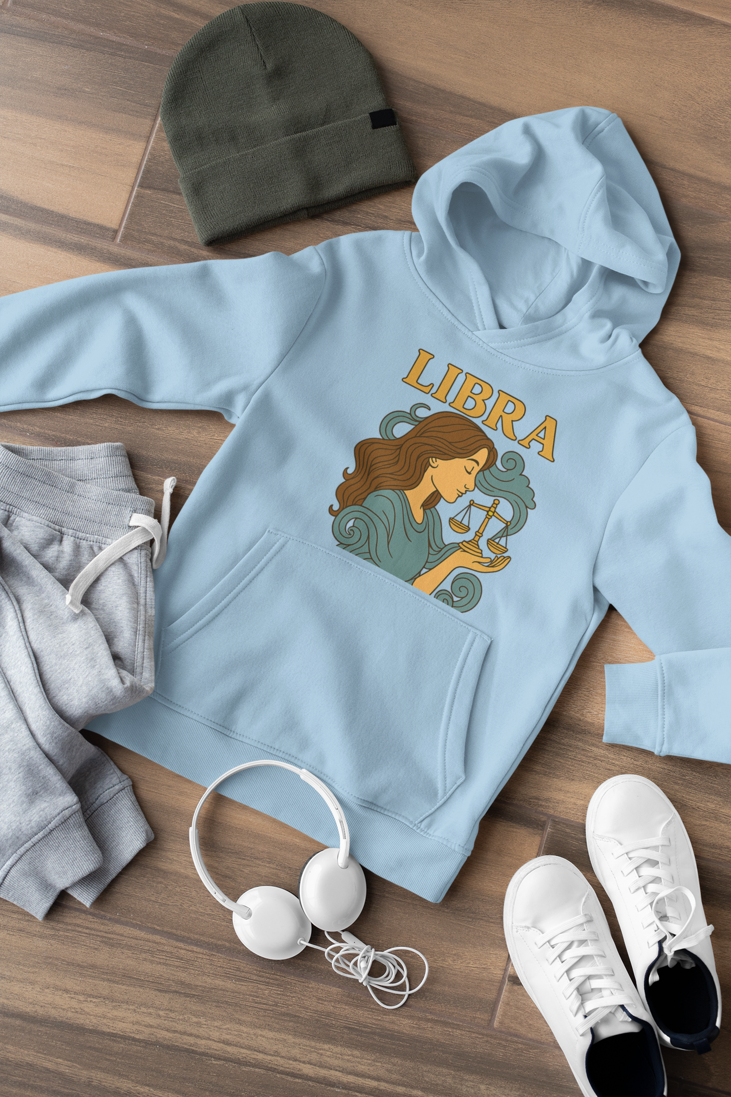 Libra Zodiac Hoodie  Retro Astrology Graphic Sweatshirt | Gildan 18500 Antique Sapphire | Cozy Libra Gift | Celestial Horoscope Hoodie