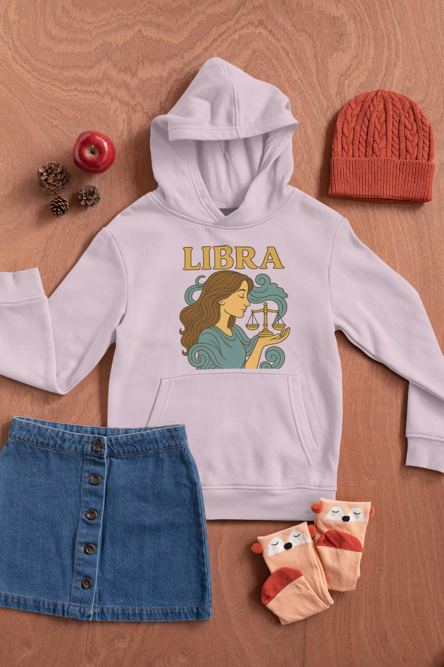 Libra Zodiac Hoodie  Retro Astrology Graphic Sweatshirt | Gildan 18500 Antique Sapphire | Cozy Libra Gift | Celestial Horoscope Hoodie