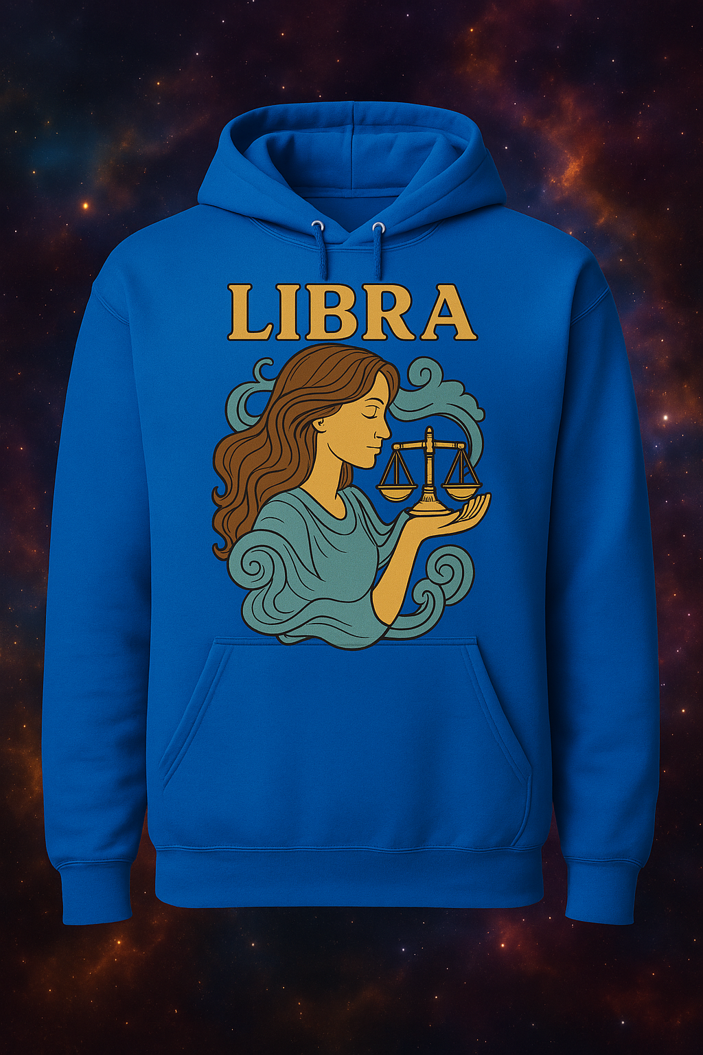 Libra Zodiac Hoodie  Retro Astrology Graphic Sweatshirt | Gildan 18500 Antique Sapphire | Cozy Libra Gift | Celestial Horoscope Hoodie