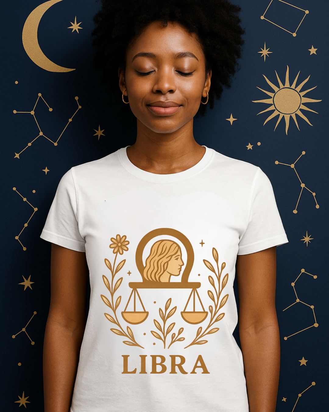 Libra Zodiac T-Shirt | Minimal Boho Astrology Tee | Soft Gold Libra Graphic on White Gildan 64000 | Celestial Birthday Gift