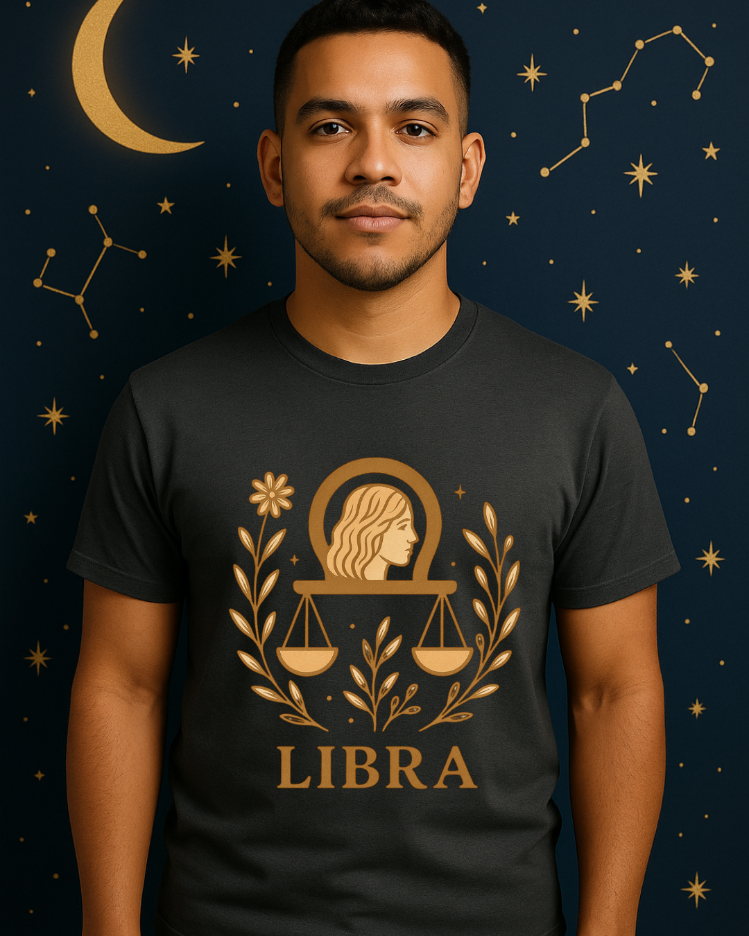 Libra Zodiac T-Shirt | Minimal Boho Astrology Tee | Soft Gold Libra Graphic on White Gildan 64000 | Celestial Birthday Gift