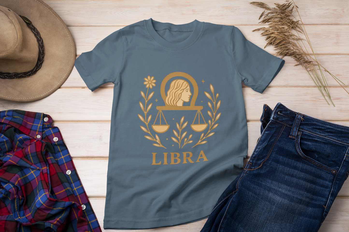 Libra Zodiac T-Shirt | Minimal Boho Astrology Tee | Soft Gold Libra Graphic on White Gildan 64000 | Celestial Birthday Gift