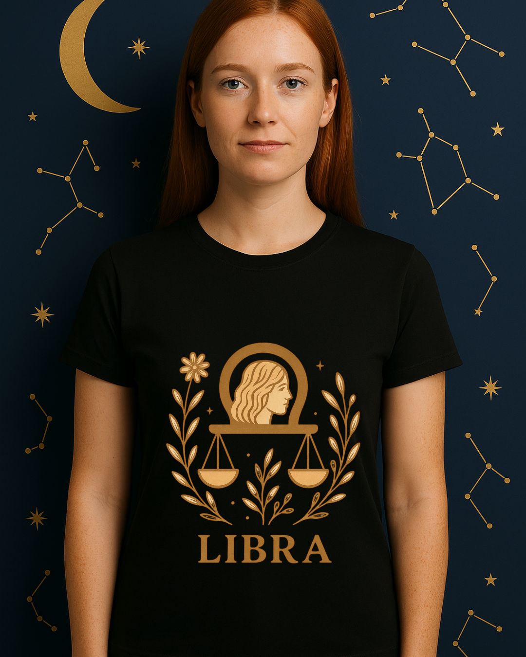 Libra Zodiac T-Shirt | Minimal Boho Astrology Tee | Soft Gold Libra Graphic on White Gildan 64000 | Celestial Birthday Gift