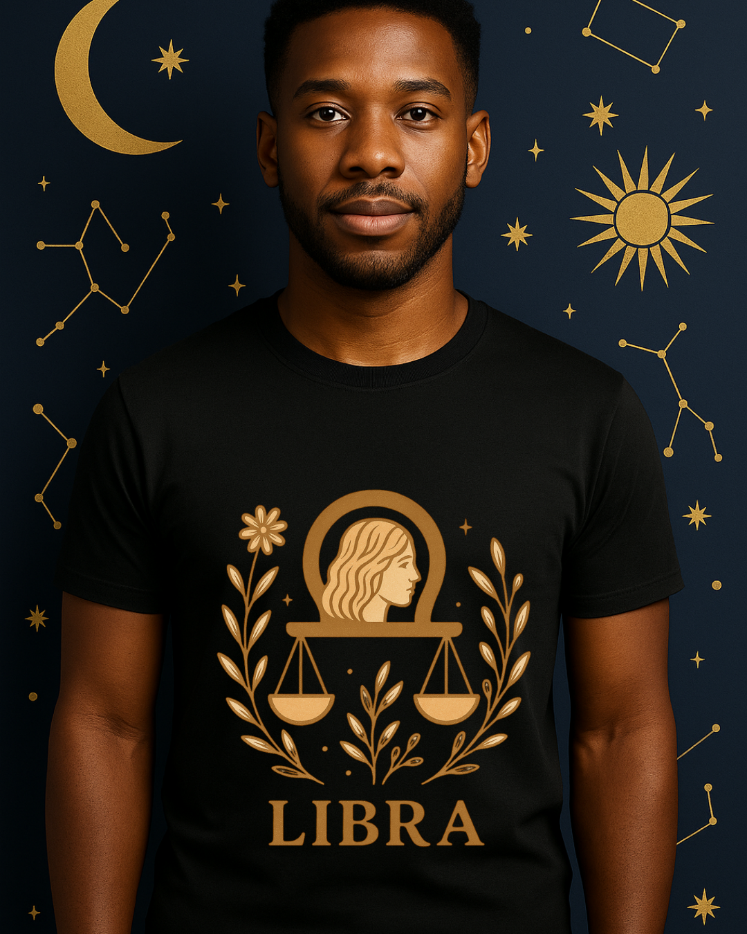 Libra Zodiac T-Shirt | Minimal Boho Astrology Tee | Soft Gold Libra Graphic on White Gildan 64000 | Celestial Birthday Gift