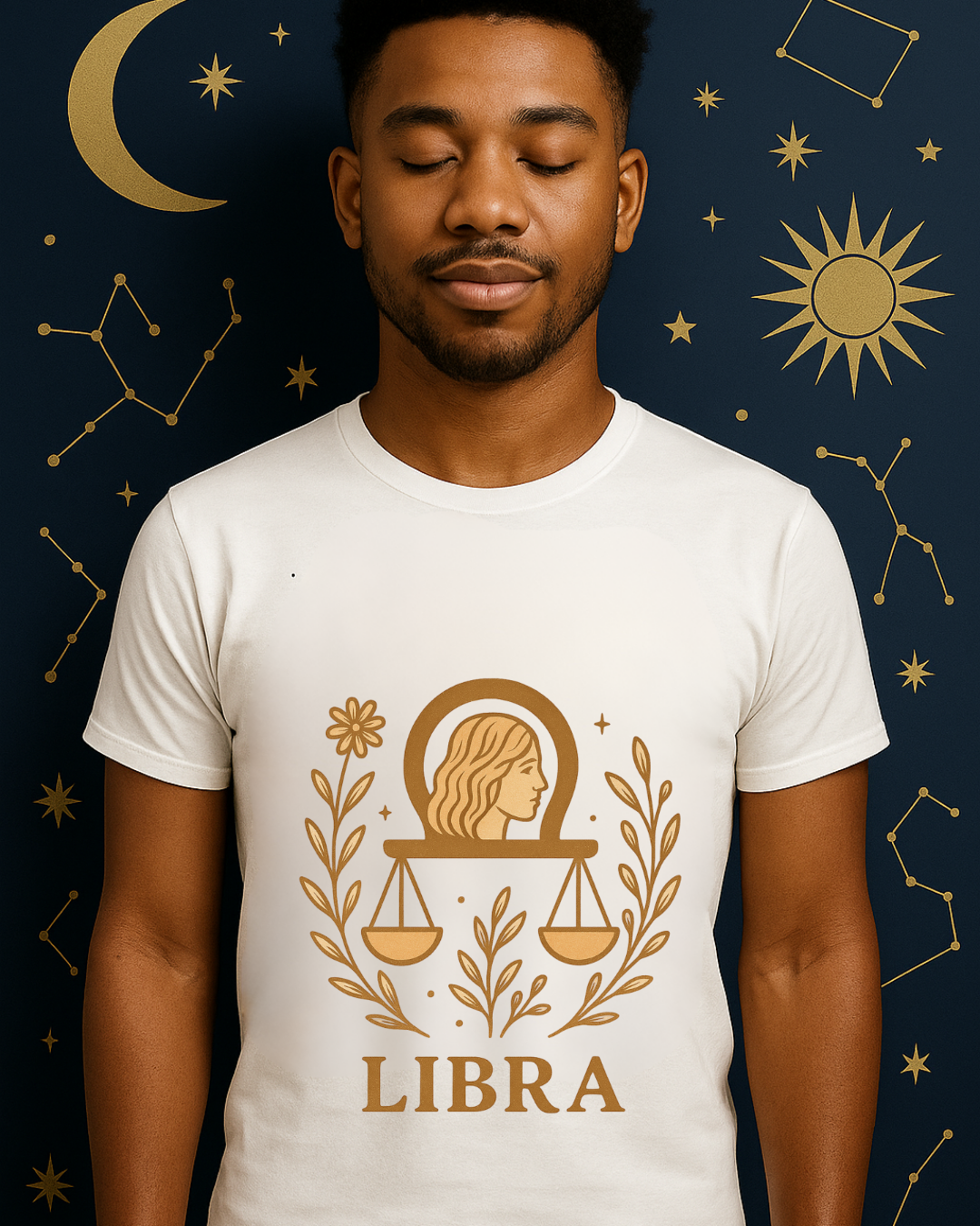 Libra Zodiac T-Shirt | Minimal Boho Astrology Tee | Soft Gold Libra Graphic on White Gildan 64000 | Celestial Birthday Gift