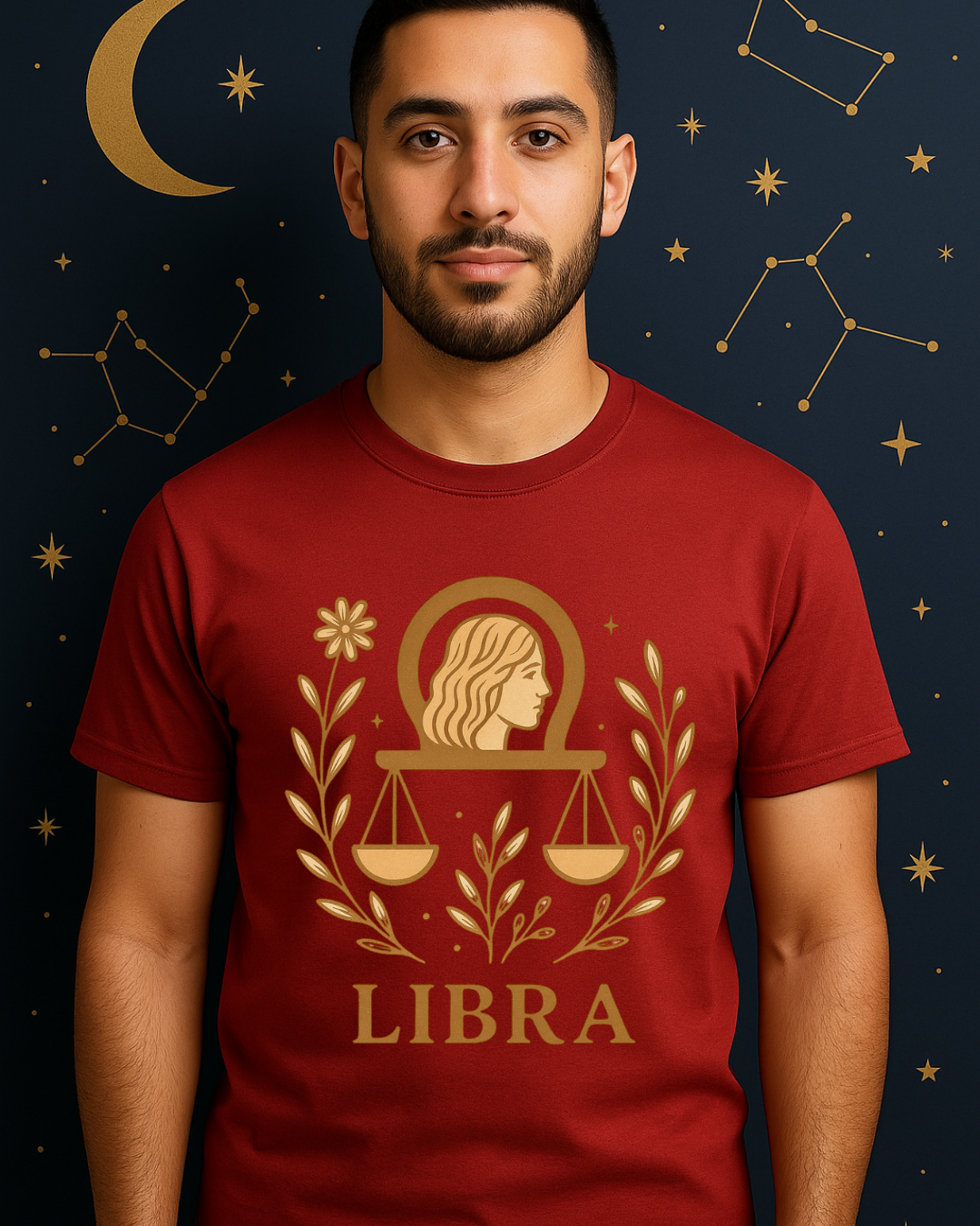 Libra Zodiac T-Shirt | Minimal Boho Astrology Tee | Soft Gold Libra Graphic on White Gildan 64000 | Celestial Birthday Gift
