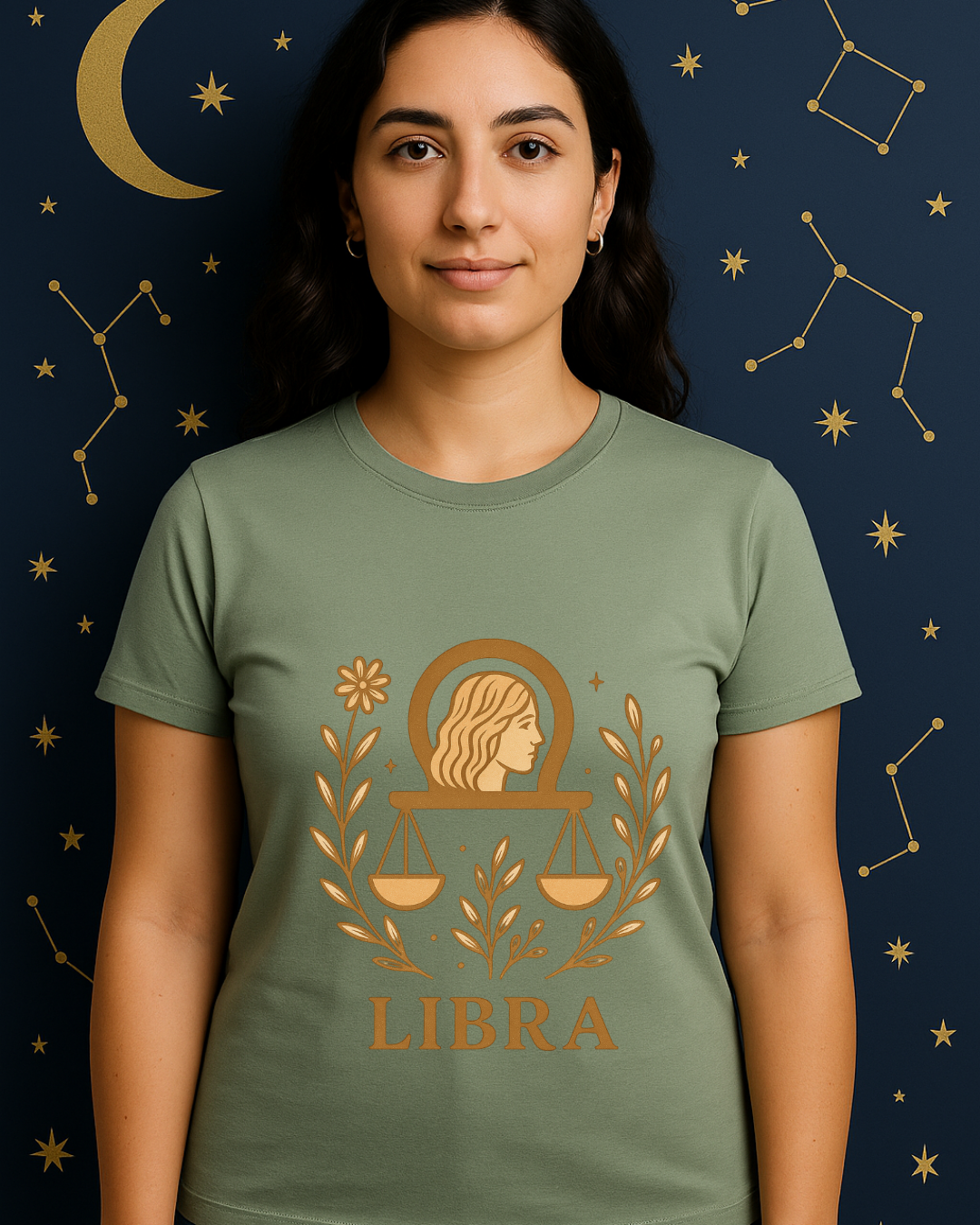 Libra Zodiac T-Shirt | Minimal Boho Astrology Tee | Soft Gold Libra Graphic on White Gildan 64000 | Celestial Birthday Gift