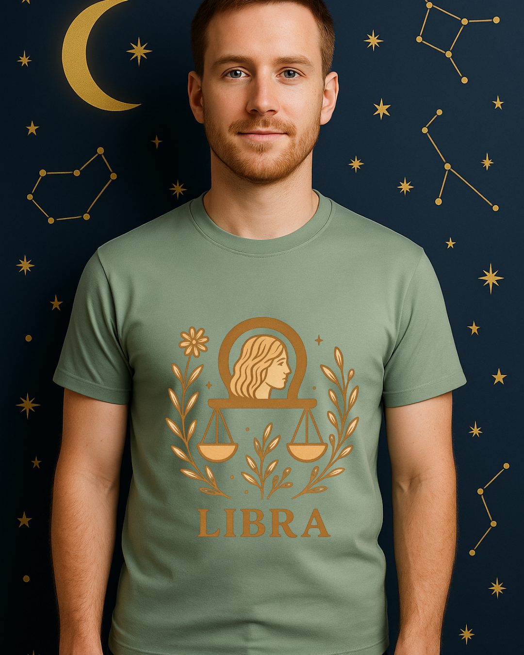 Libra Zodiac T-Shirt | Minimal Boho Astrology Tee | Soft Gold Libra Graphic on White Gildan 64000 | Celestial Birthday Gift