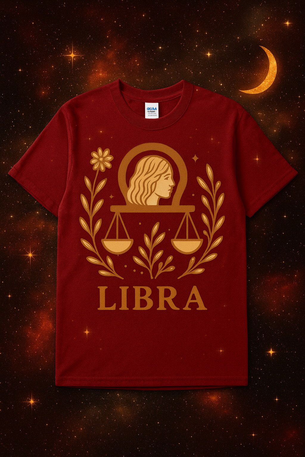 Libra Zodiac T-Shirt | Minimal Boho Astrology Tee | Soft Gold Libra Graphic on White Gildan 64000 | Celestial Birthday Gift
