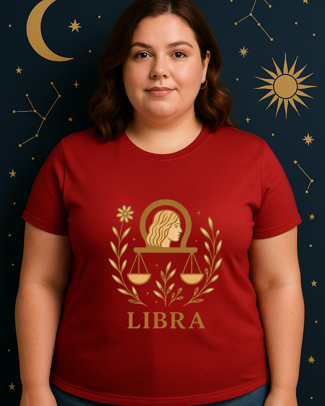 Libra Zodiac T-Shirt | Minimal Boho Astrology Tee | Soft Gold Libra Graphic on White Gildan 64000 | Celestial Birthday Gift