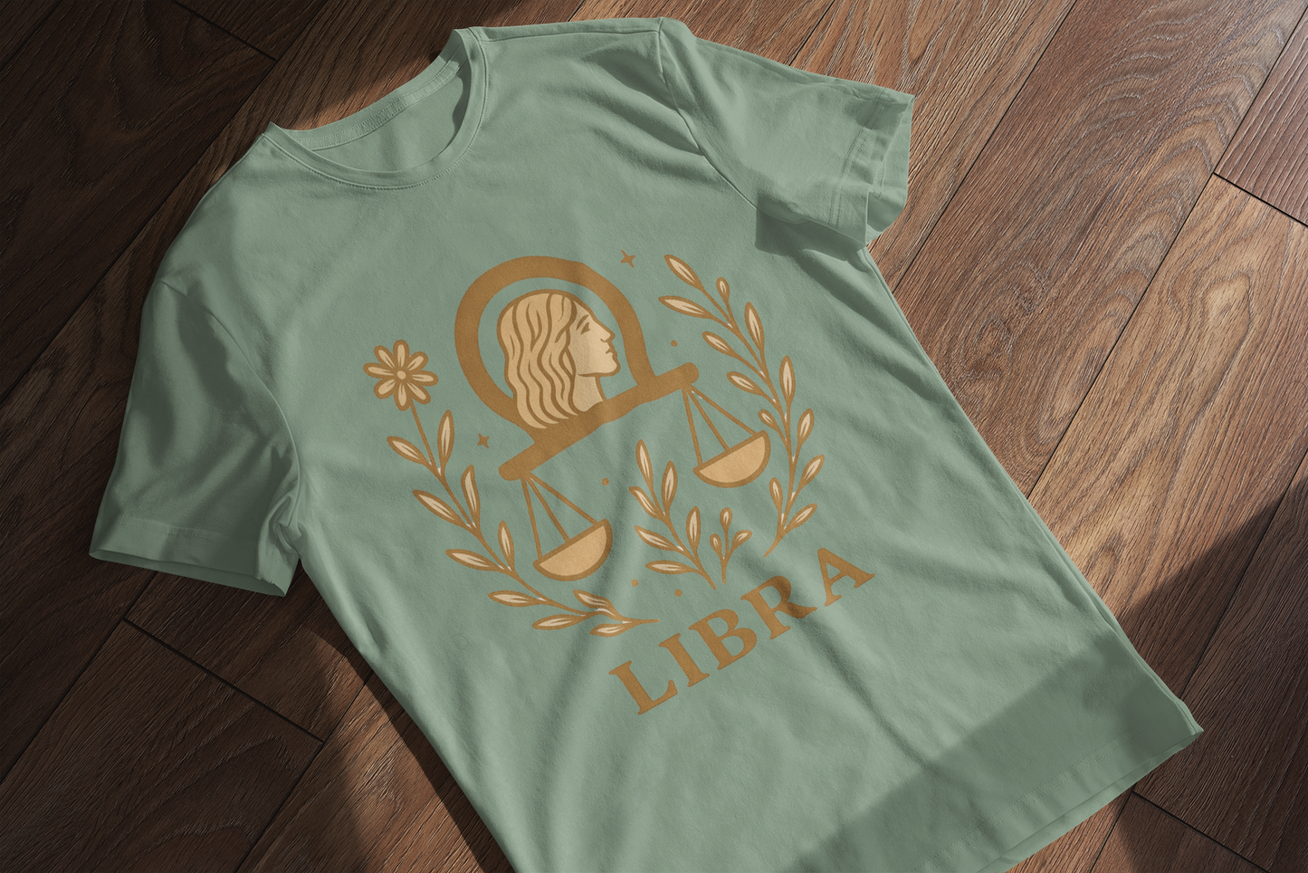 Libra Zodiac T-Shirt | Minimal Boho Astrology Tee | Soft Gold Libra Graphic on White Gildan 64000 | Celestial Birthday Gift
