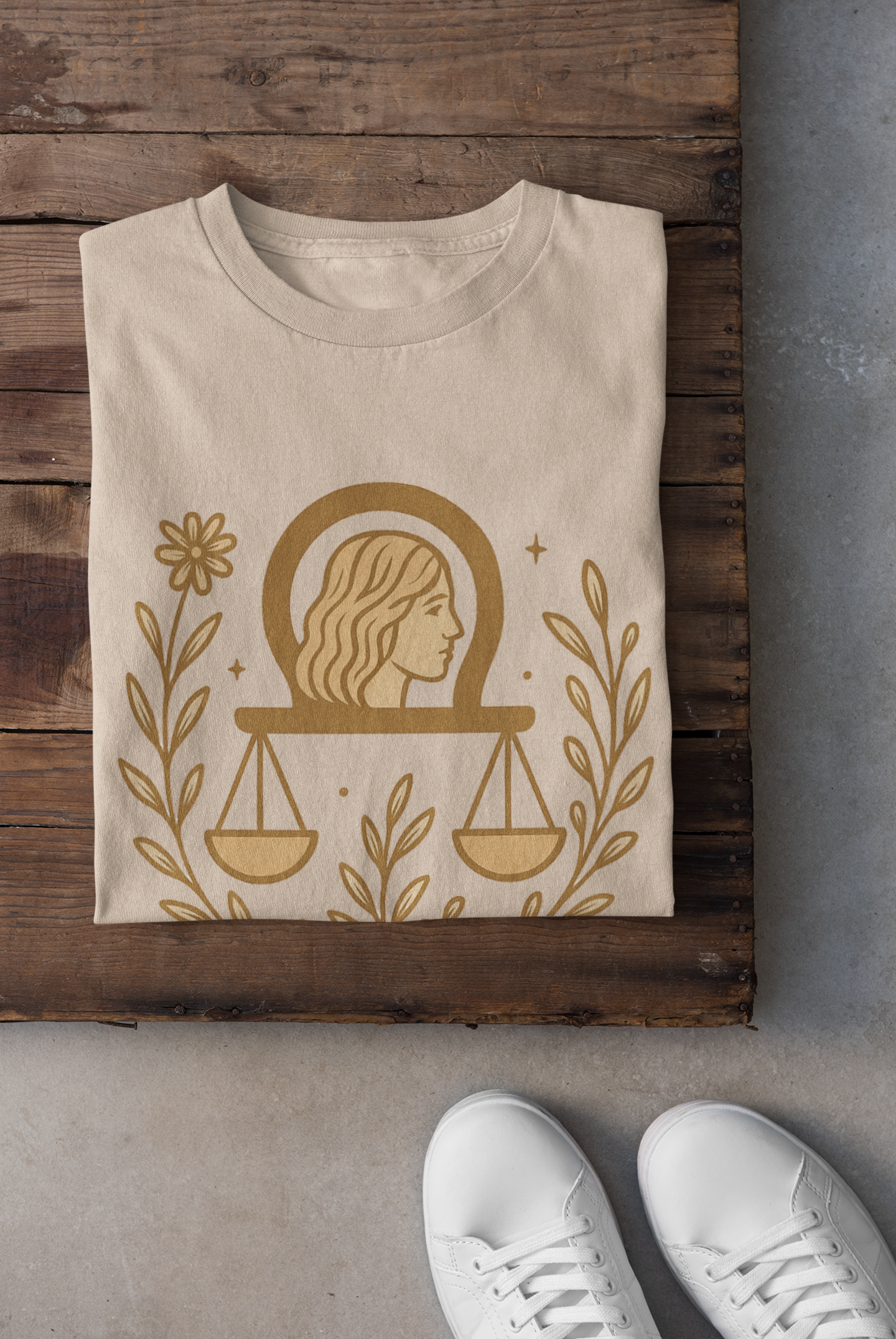 Libra Zodiac T-Shirt | Minimal Boho Astrology Tee | Soft Gold Libra Graphic on White Gildan 64000 | Celestial Birthday Gift