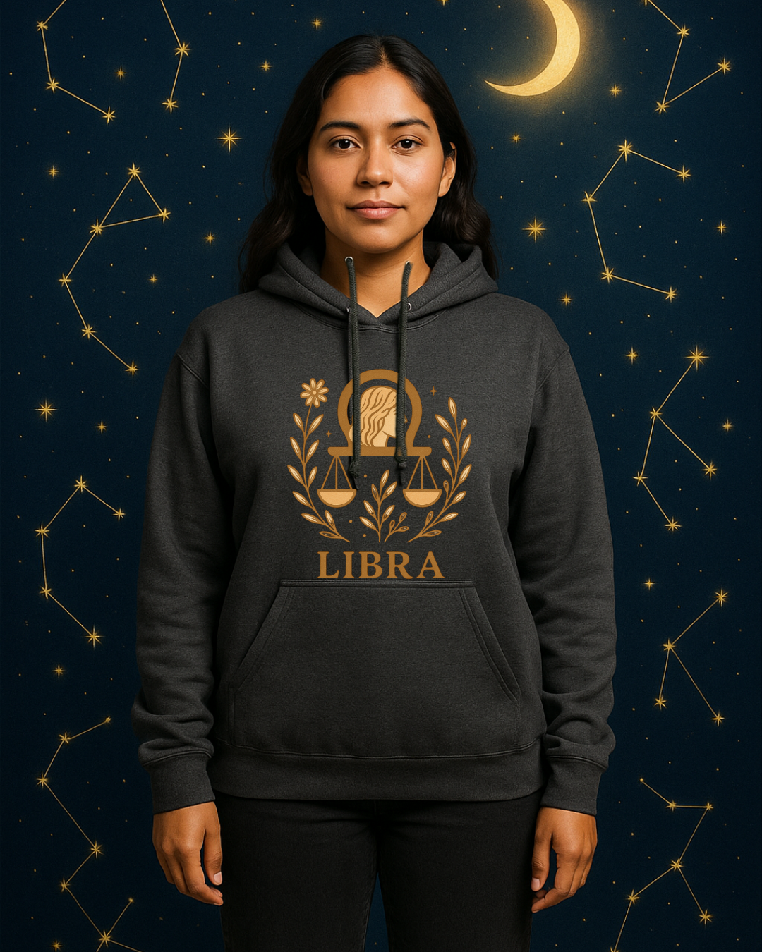 Libra Zodiac Hoodie – Soft Pink Boho Astrology Sweatshirt | Gildan 18500 | Soft Gold Libra Graphic, Celestial Birthday Gift