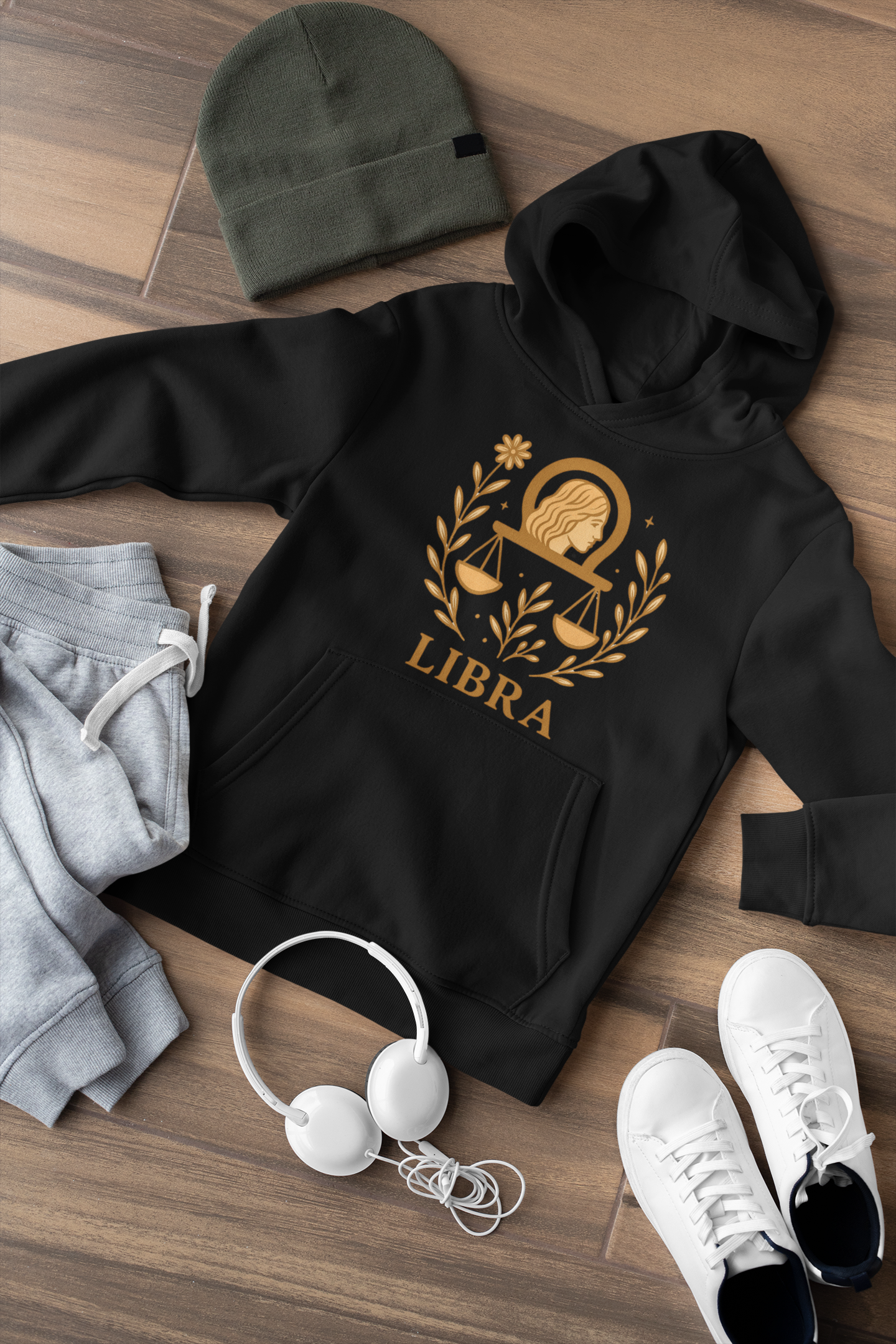 Libra Zodiac Hoodie – Soft Pink Boho Astrology Sweatshirt | Gildan 18500 | Soft Gold Libra Graphic, Celestial Birthday Gift