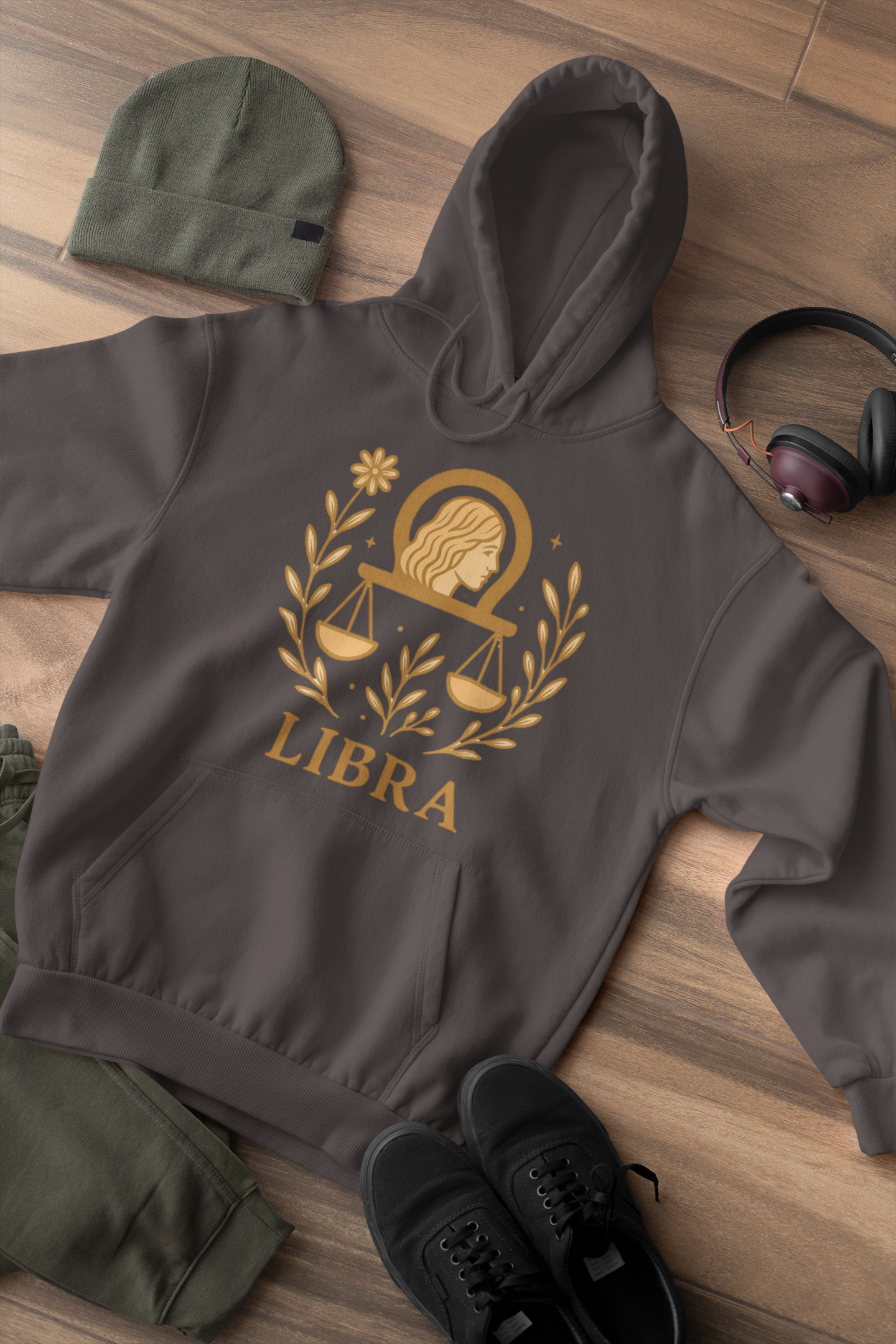 Libra Zodiac Hoodie – Soft Pink Boho Astrology Sweatshirt | Gildan 18500 | Soft Gold Libra Graphic, Celestial Birthday Gift