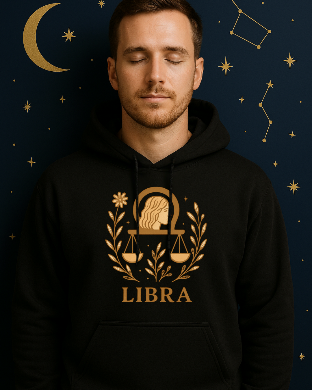 Libra Zodiac Hoodie – Soft Pink Boho Astrology Sweatshirt | Gildan 18500 | Soft Gold Libra Graphic, Celestial Birthday Gift