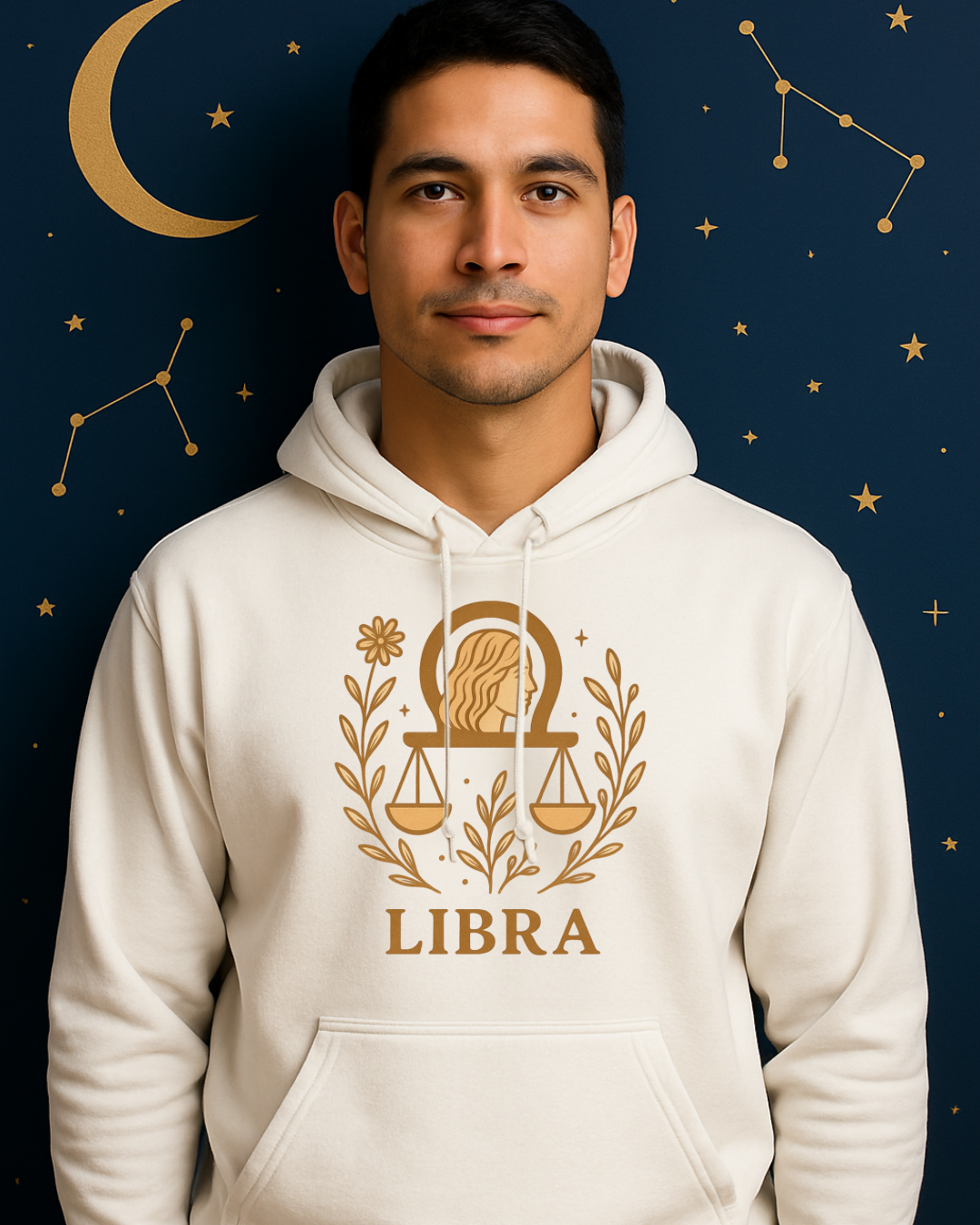 Libra Zodiac Hoodie – Soft Pink Boho Astrology Sweatshirt | Gildan 18500 | Soft Gold Libra Graphic, Celestial Birthday Gift