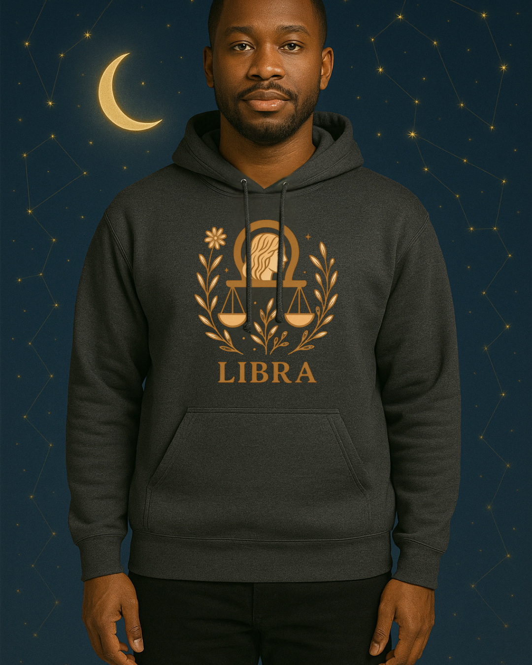 Libra Zodiac Hoodie – Soft Pink Boho Astrology Sweatshirt | Gildan 18500 | Soft Gold Libra Graphic, Celestial Birthday Gift