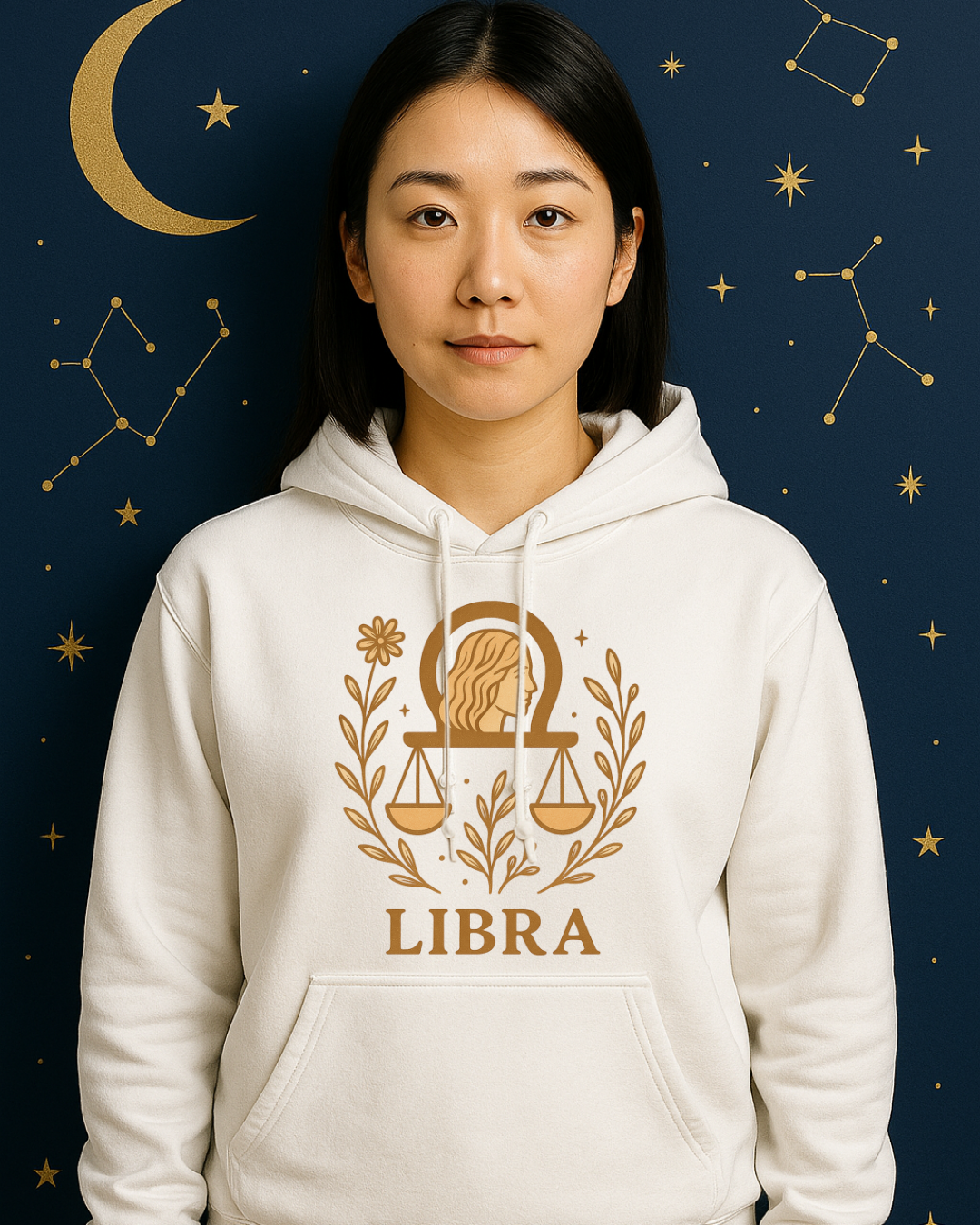 Libra Zodiac Hoodie – Soft Pink Boho Astrology Sweatshirt | Gildan 18500 | Soft Gold Libra Graphic, Celestial Birthday Gift