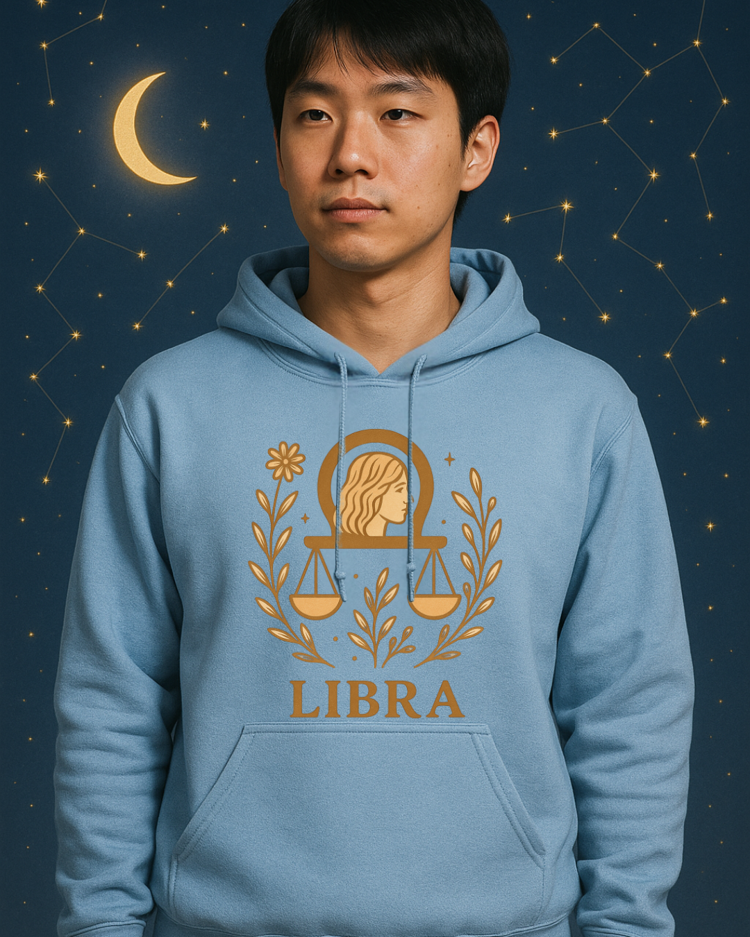 Libra Zodiac Hoodie – Soft Pink Boho Astrology Sweatshirt | Gildan 18500 | Soft Gold Libra Graphic, Celestial Birthday Gift