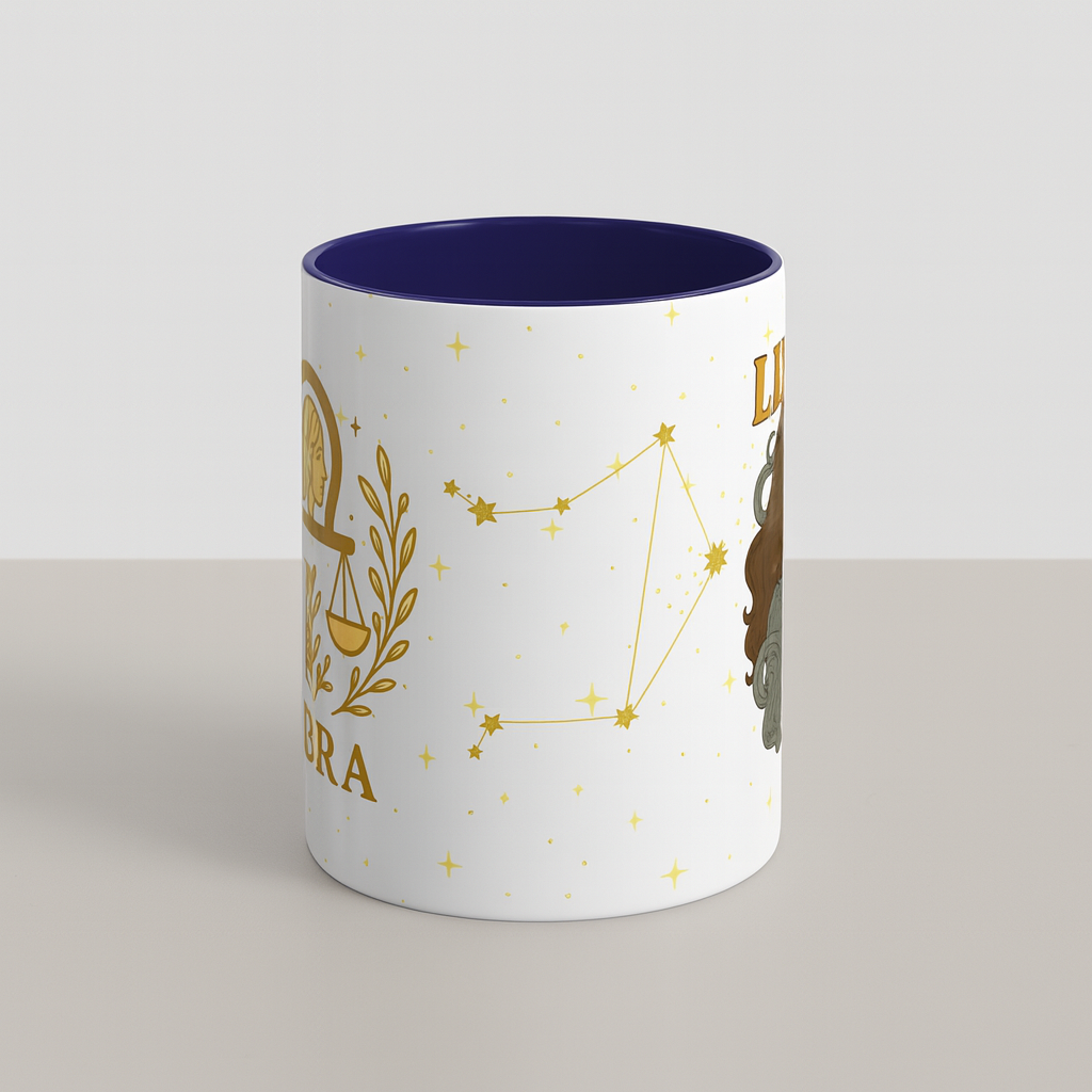 Libra Zodiac 15oz Ceramic Mug – Teal Handle Astrology Coffee Cup for Air Signs