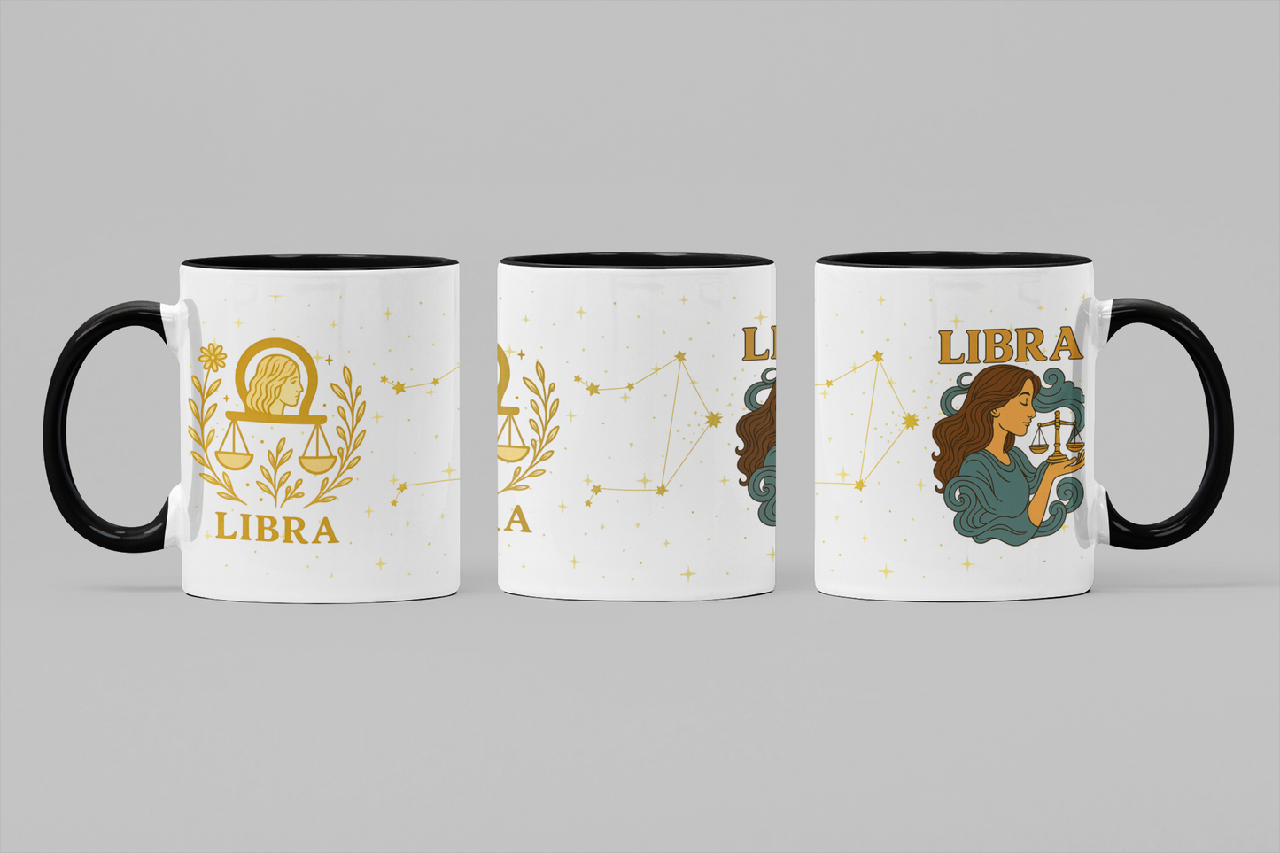 Libra Zodiac 15oz Ceramic Mug – Teal Handle Astrology Coffee Cup for Air Signs