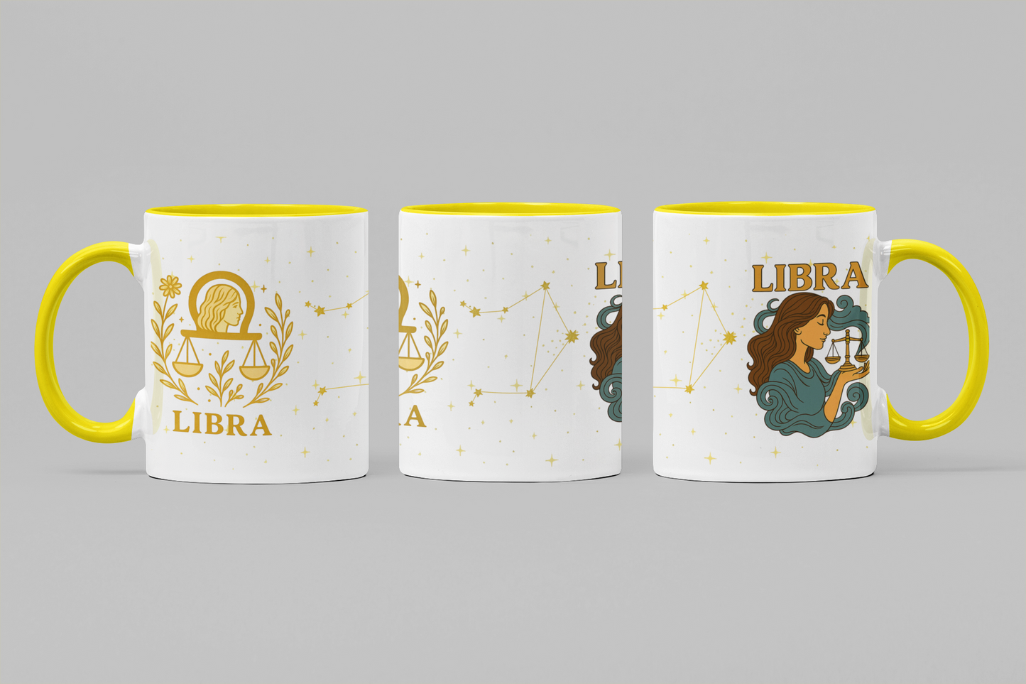 Libra Zodiac 15oz Ceramic Mug – Teal Handle Astrology Coffee Cup for Air Signs