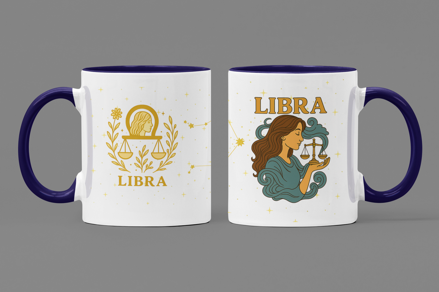 Libra Zodiac 15oz Ceramic Mug – Teal Handle Astrology Coffee Cup for Air Signs