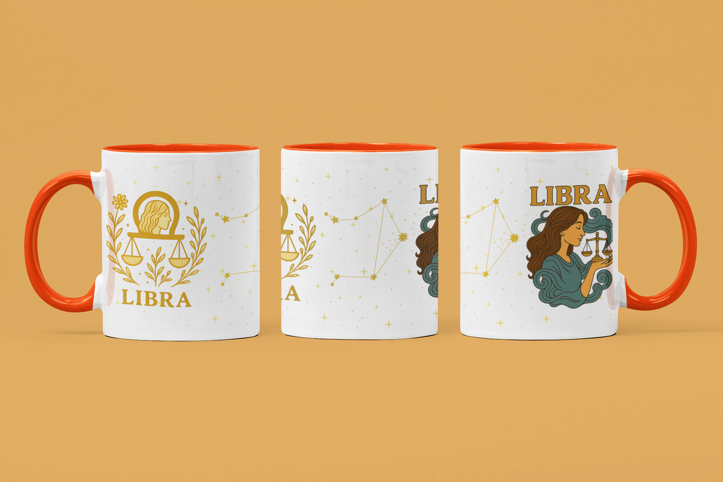 Libra Zodiac 15oz Ceramic Mug – Teal Handle Astrology Coffee Cup for Air Signs