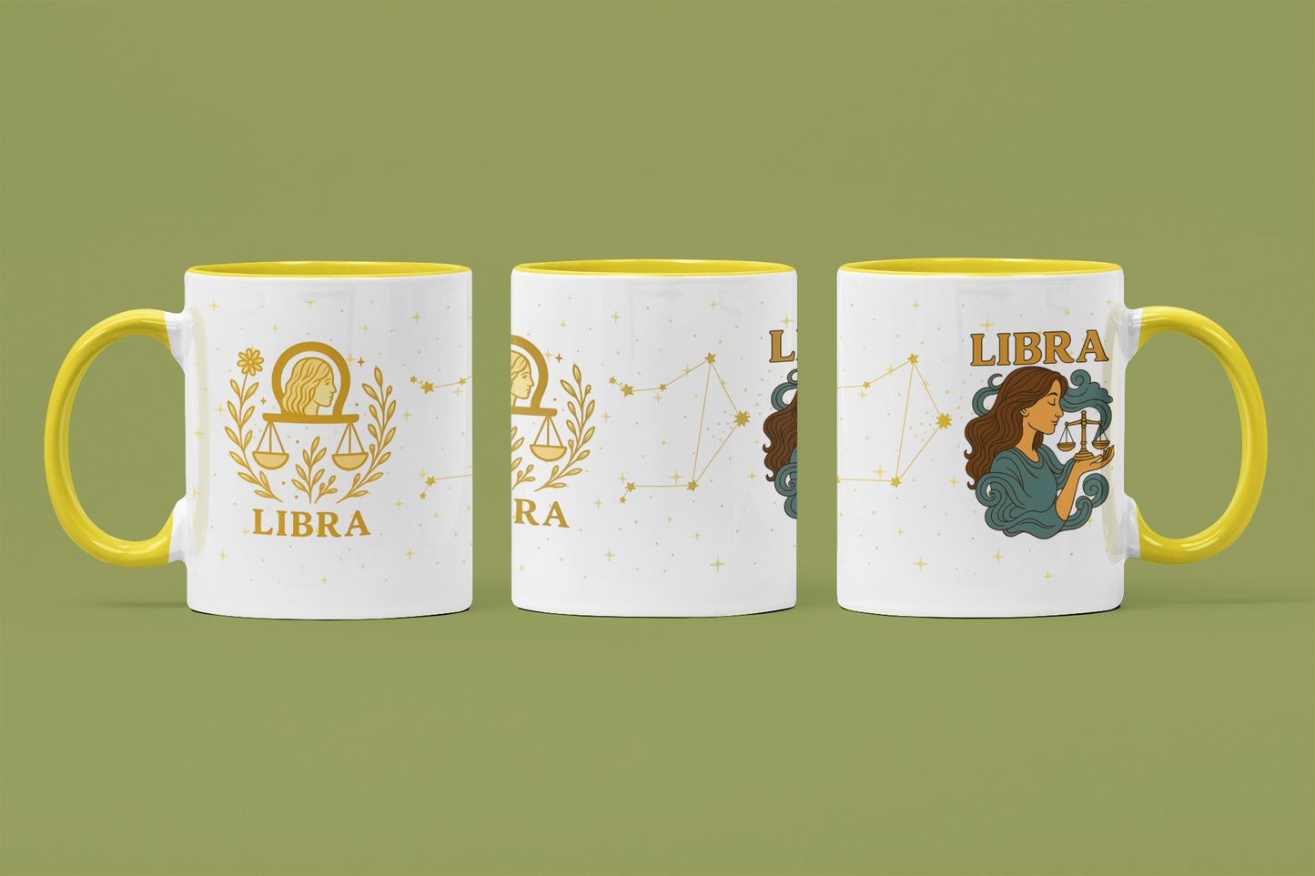 Libra Zodiac 15oz Ceramic Mug – Teal Handle Astrology Coffee Cup for Air Signs