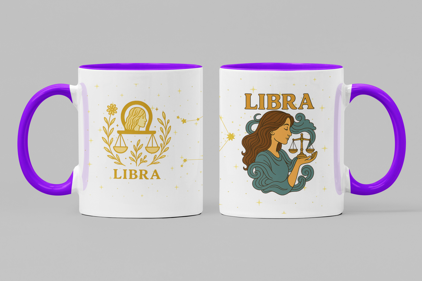 Libra Zodiac 15oz Ceramic Mug – Teal Handle Astrology Coffee Cup for Air Signs