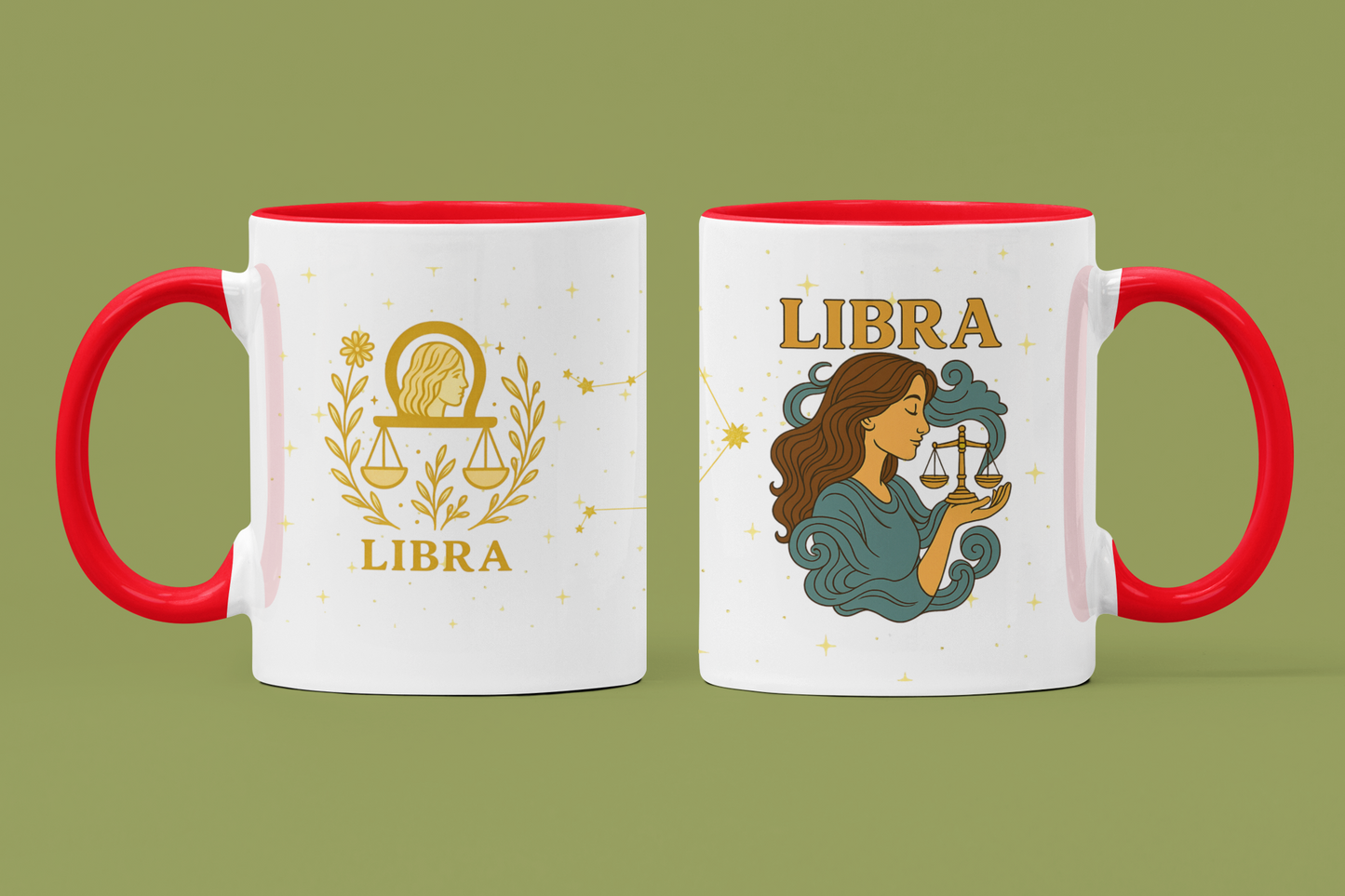 Libra Zodiac 15oz Ceramic Mug – Teal Handle Astrology Coffee Cup for Air Signs
