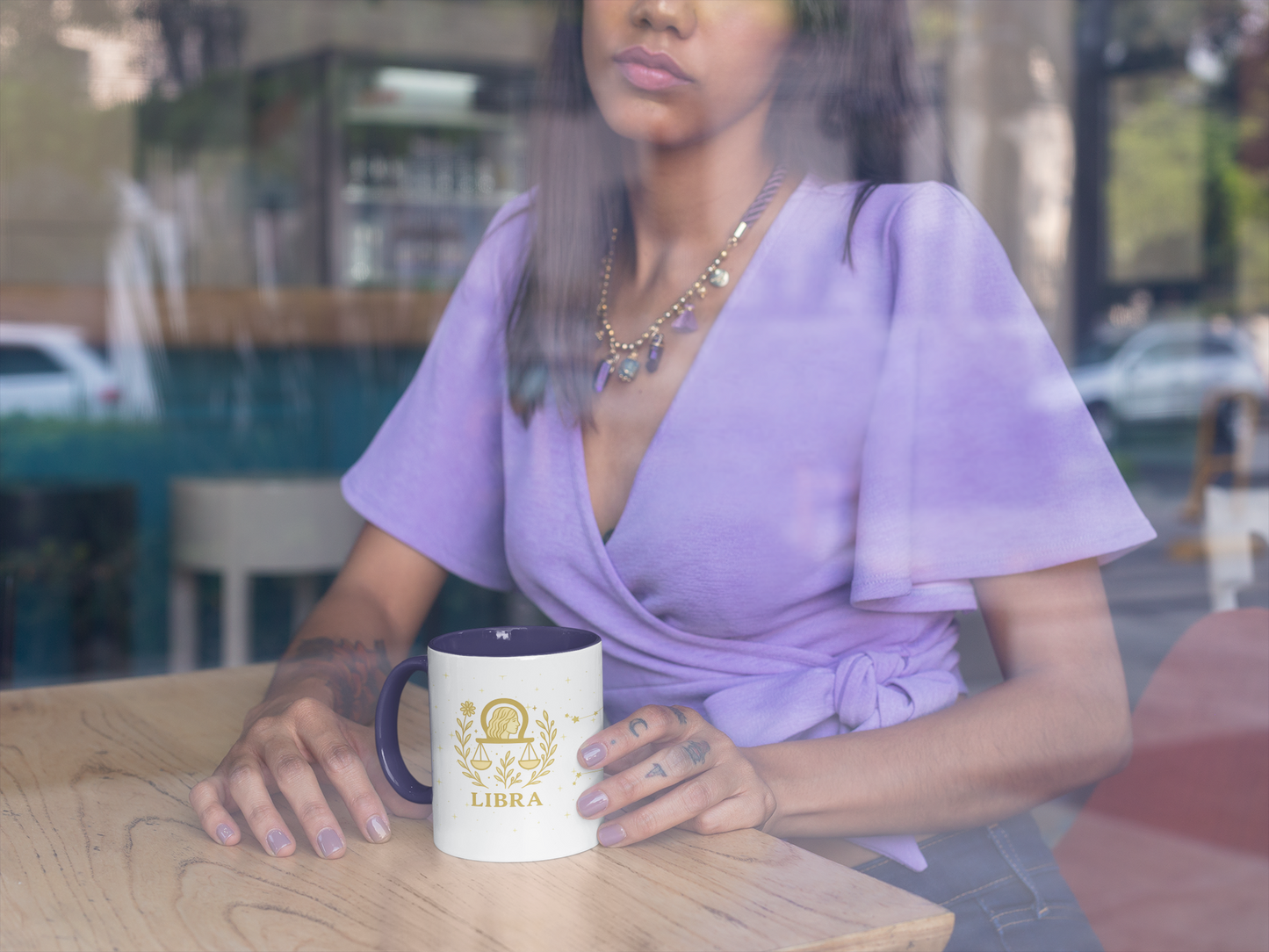 Libra Zodiac 15oz Ceramic Mug – Teal Handle Astrology Coffee Cup for Air Signs