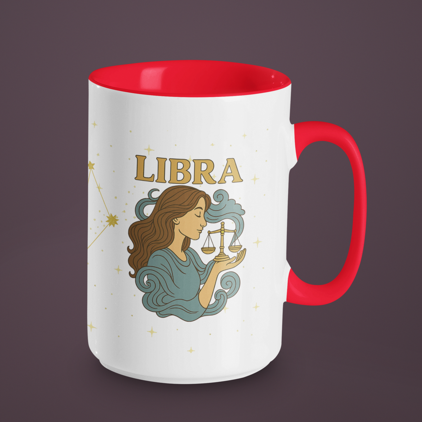 Libra Zodiac 15oz Ceramic Mug – Teal Handle Astrology Coffee Cup for Air Signs