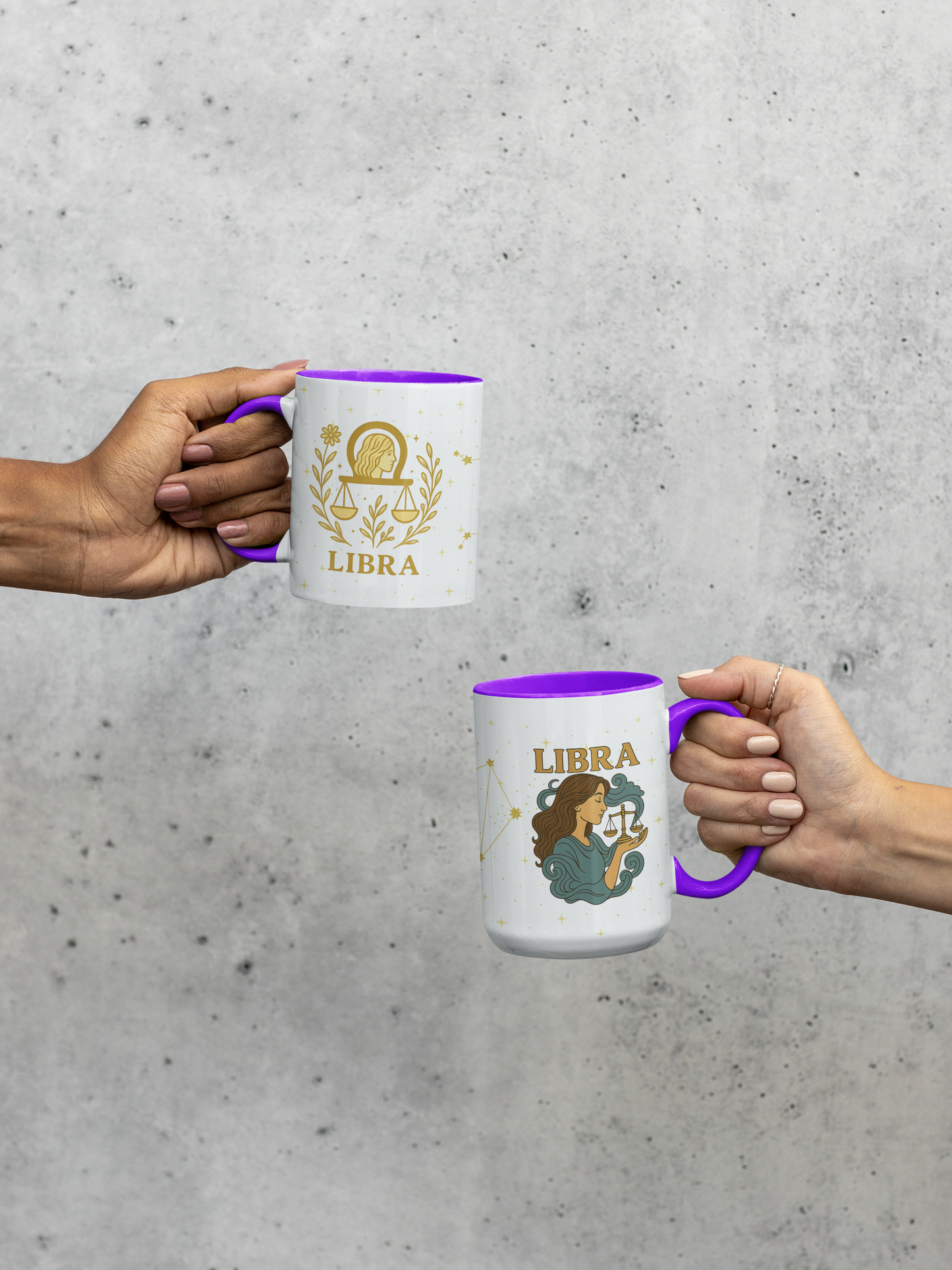 Libra Zodiac 15oz Ceramic Mug – Teal Handle Astrology Coffee Cup for Air Signs