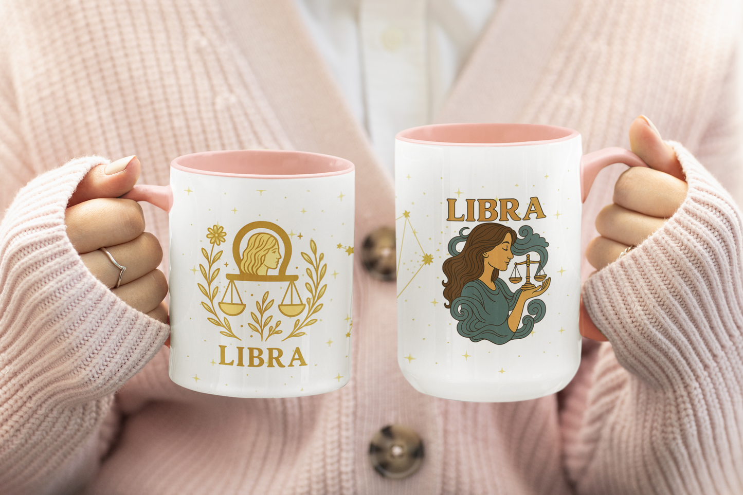 Libra Zodiac 15oz Ceramic Mug – Teal Handle Astrology Coffee Cup for Air Signs