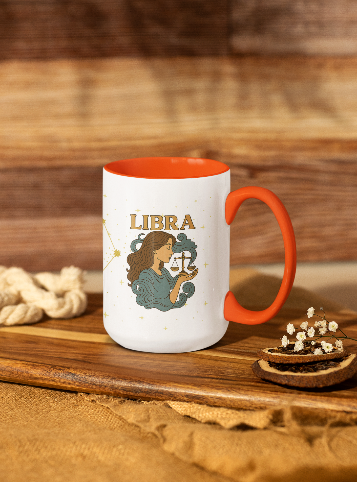 Libra Zodiac 15oz Ceramic Mug – Teal Handle Astrology Coffee Cup for Air Signs