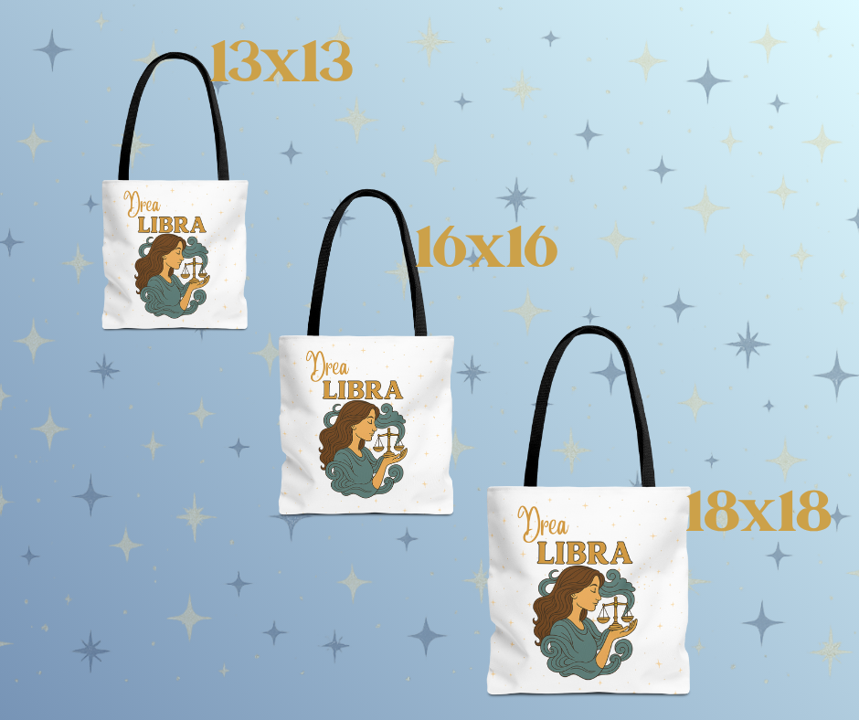 Personalized Libra Zodiac Tote Bag – Custom Name, 3 Sizes (13x13, 16x16, 18x18) – Boho Celestial Reusable Bag