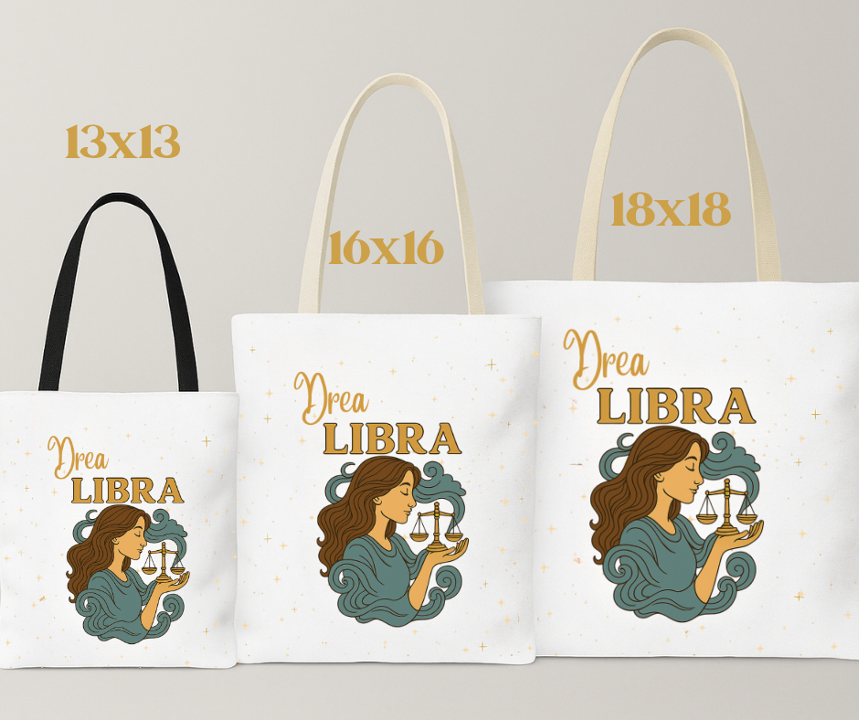 Personalized Libra Zodiac Tote Bag – Custom Name, 3 Sizes (13x13, 16x16, 18x18) – Boho Celestial Reusable Bag