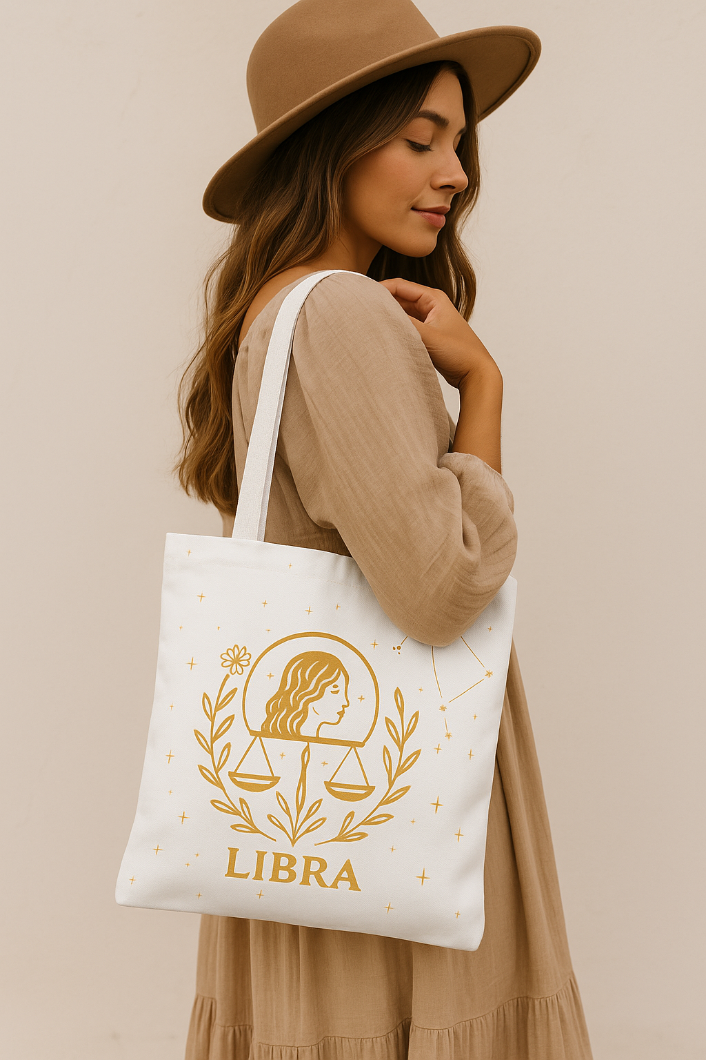 Personalized Libra Zodiac Tote Bag – Custom Name, 3 Sizes (13x13, 16x16, 18x18) – Boho Celestial Reusable Bag