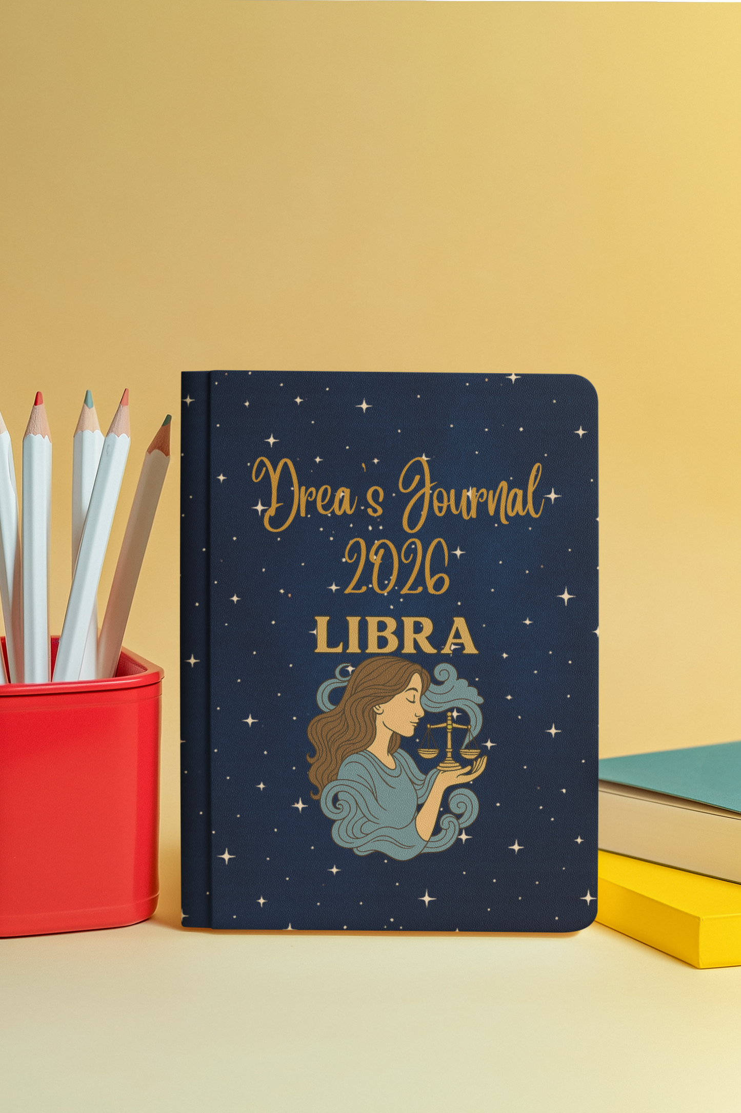 Personalized Libra Journal 2026 – Custom Name Astrology Notebook, Celestial Libra Diary, Hardback Zodiac Journal