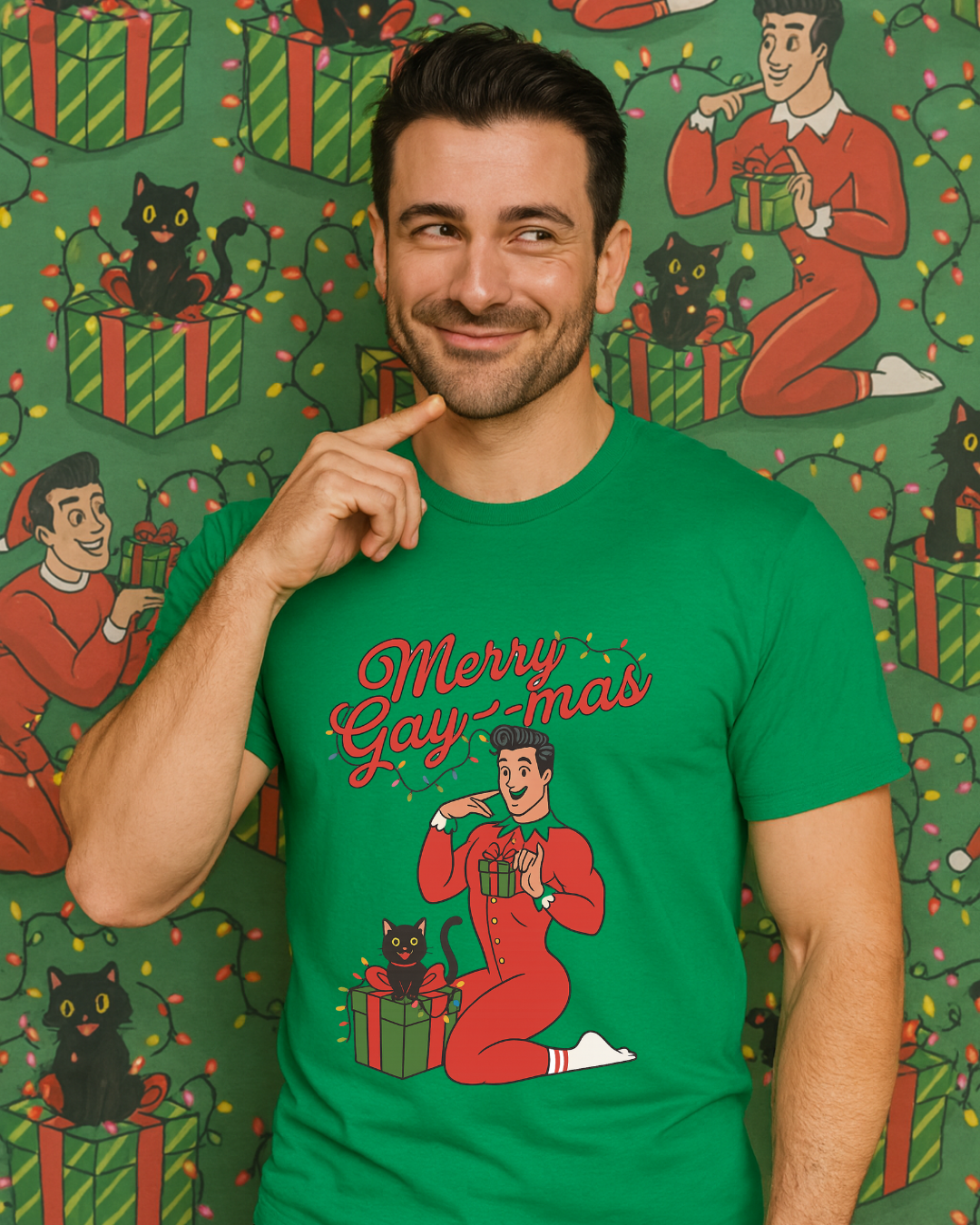 Merry Gay-mas Retro Christmas T-Shirt | Gildan 64000 Unisex Tee