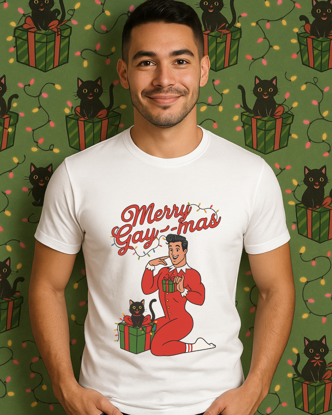 Merry Gay-mas Retro Christmas T-Shirt | Gildan 64000 Unisex Tee
