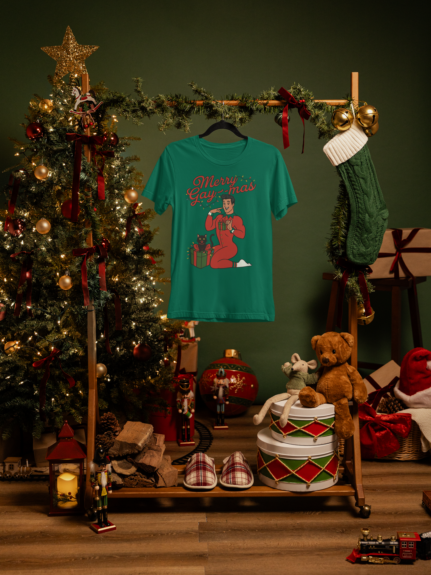 Merry Gay-mas Retro Christmas T-Shirt | Gildan 64000 Unisex Tee